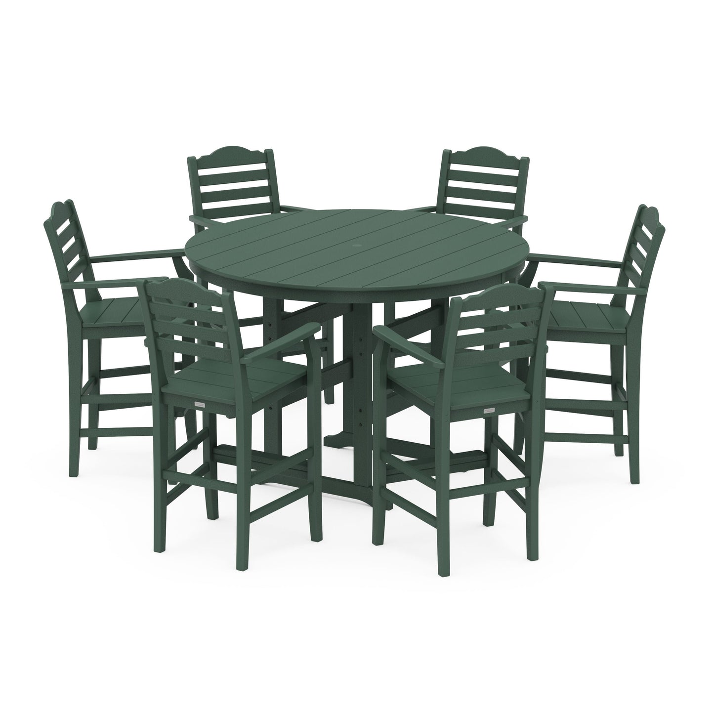 POLYWOOD Savannah 7-Piece Arm Chair Round Farmhouse Bar Set — Green
