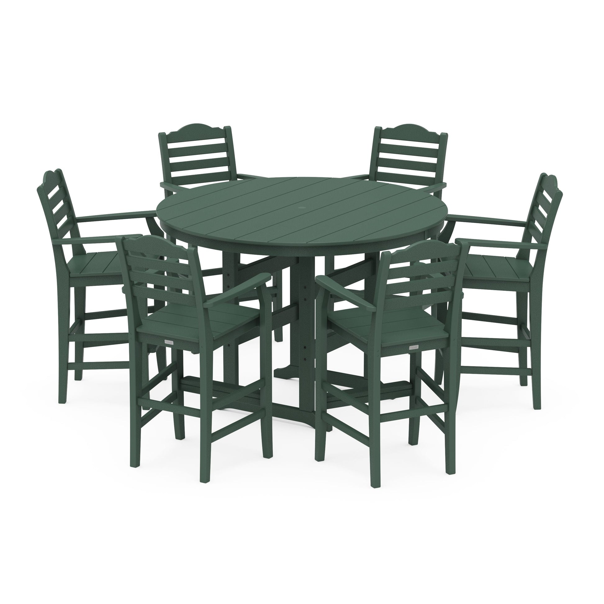POLYWOOD Savannah 7-Piece Arm Chair Round Farmhouse Bar Set — Green