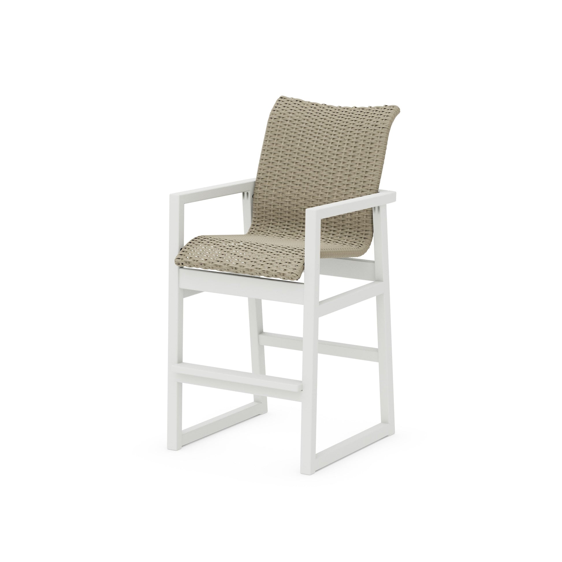 POLYWOOD EDGE Woven Bar Arm Chair — Vintage White / Dune Grass