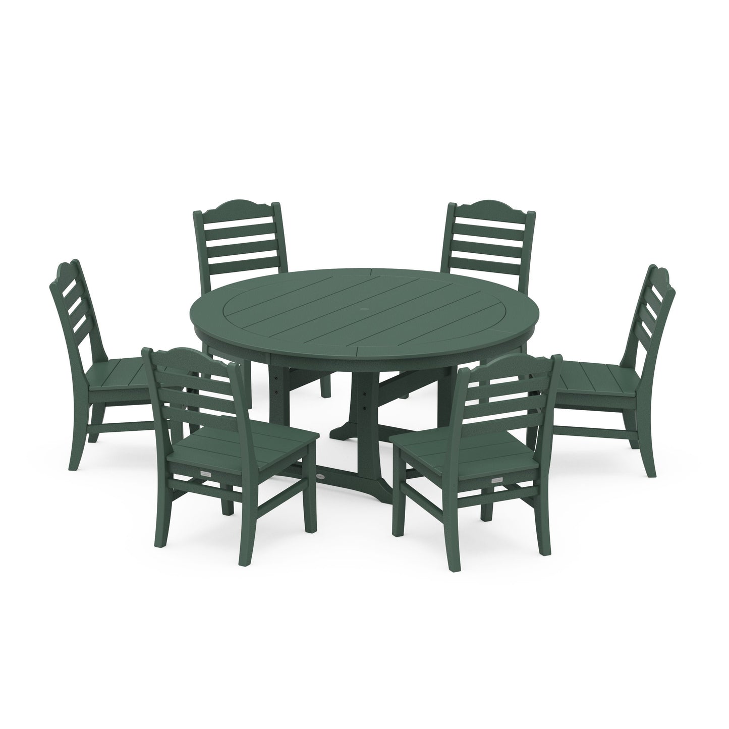 POLYWOOD Savannah 7-Piece Side Chair Round Dining Set — Green