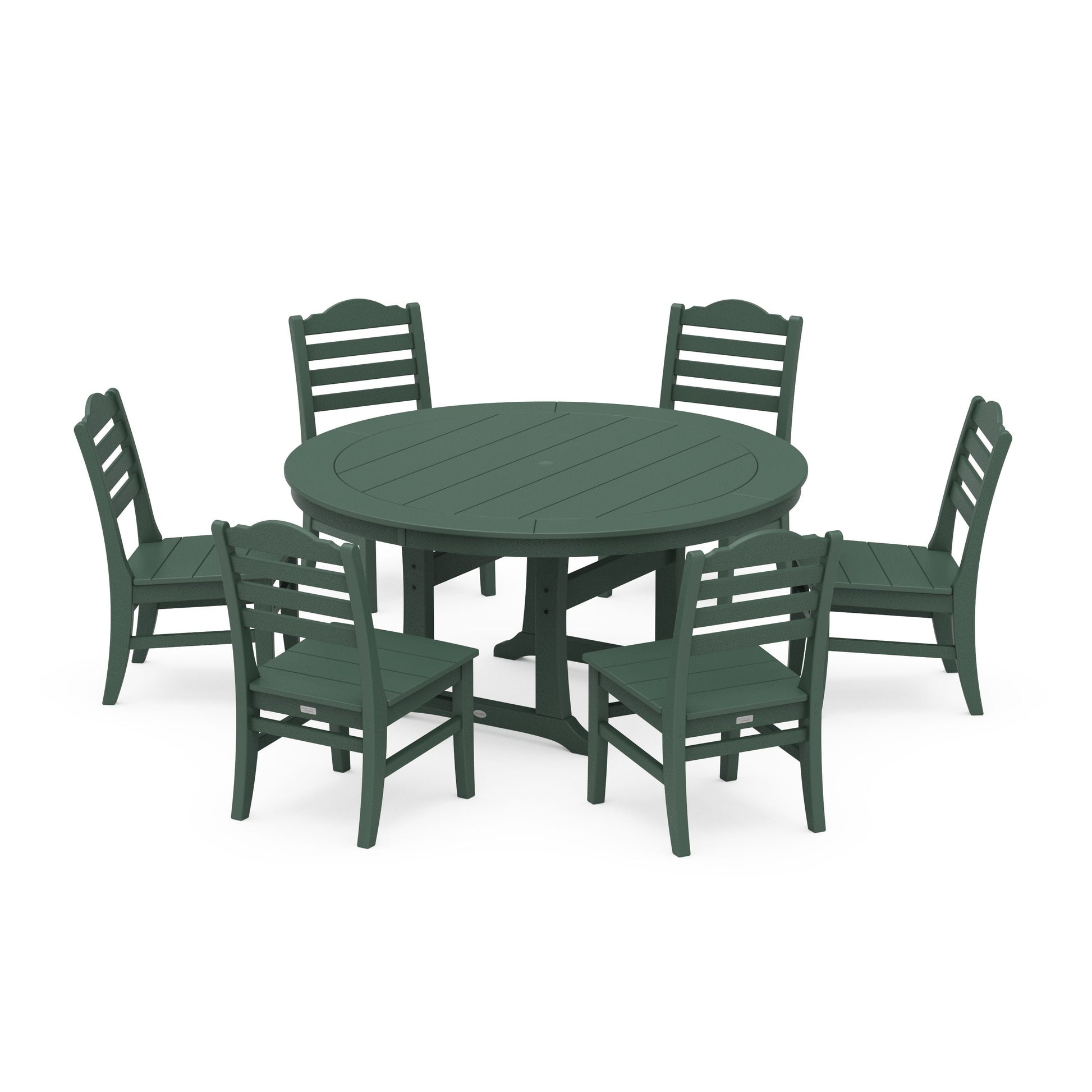 POLYWOOD Savannah 7-Piece Side Chair Round Dining Set — Green