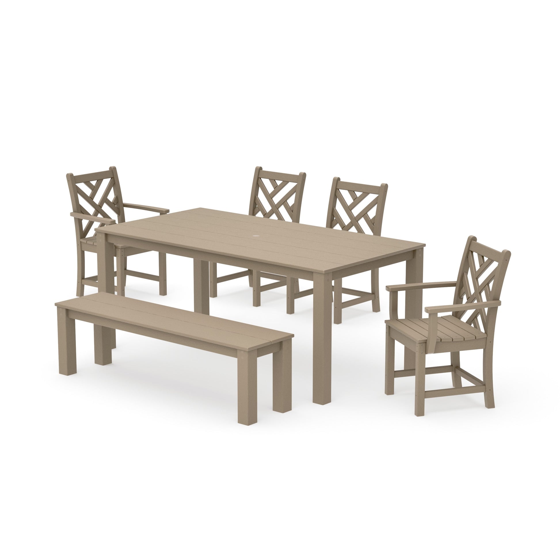 POLYWOOD Chippendale 6-Piece Parsons Dining Set with Bench — Vintage Sahara