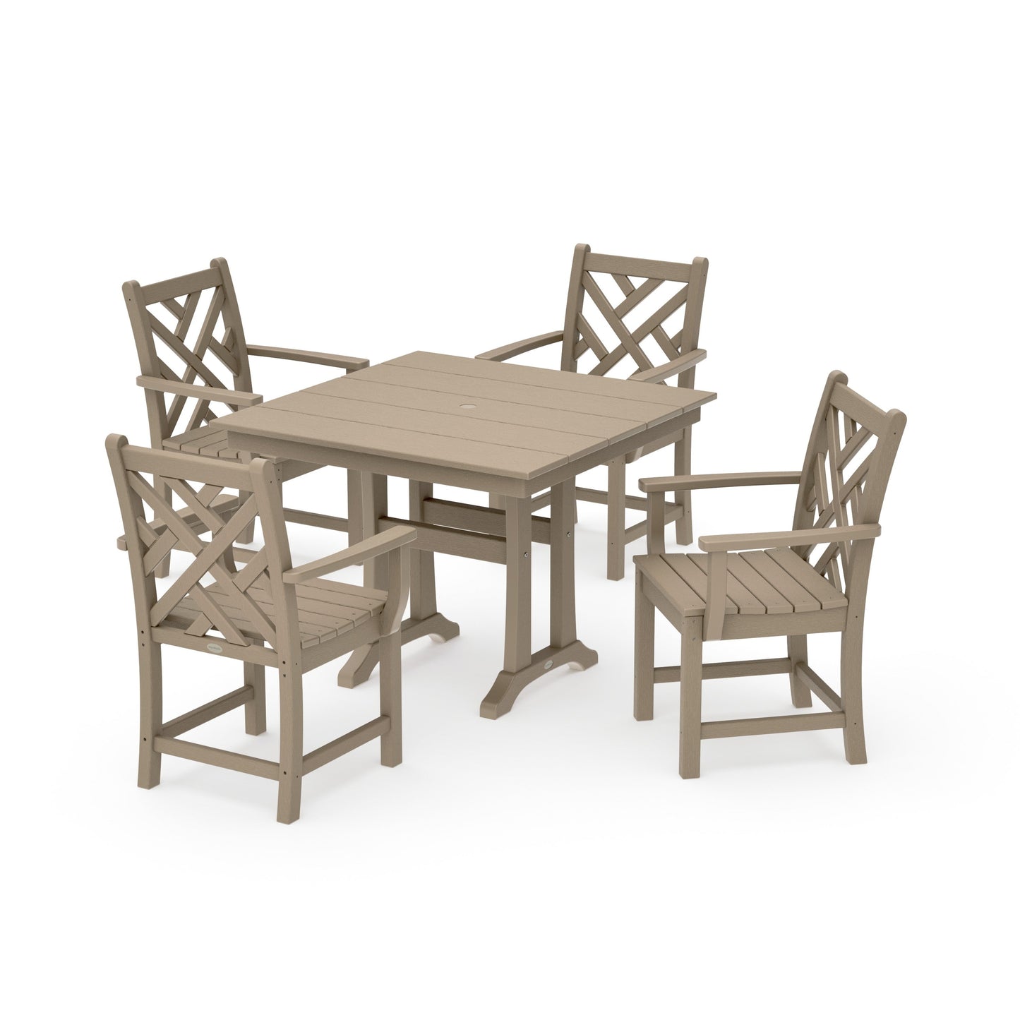 POLYWOOD Chippendale 5-Piece Farmhouse Trestle Arm Chair Dining Set — Vintage Sahara