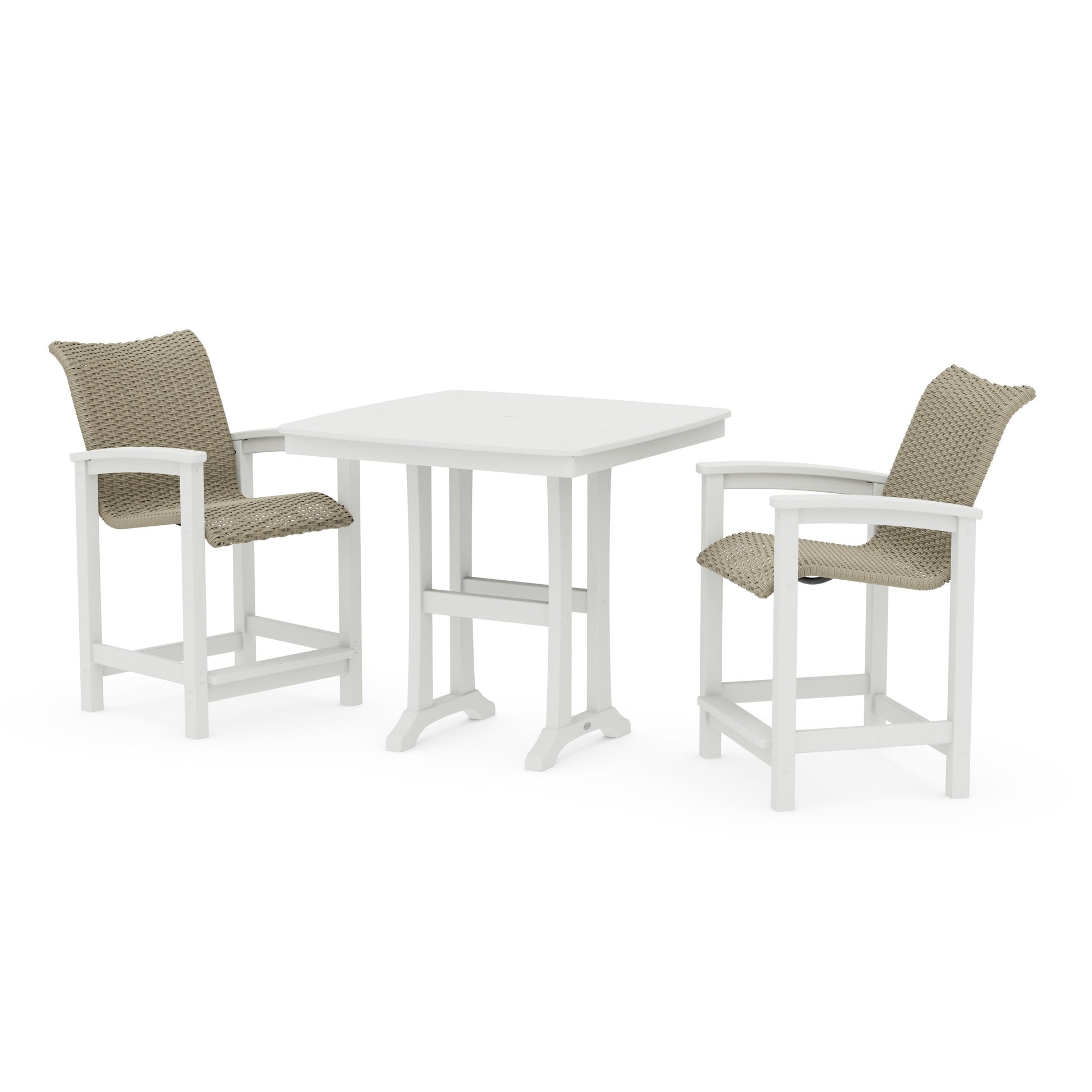 POLYWOOD Coastal Woven 3-Piece Counter Set with Trestle Legs — White / Dune Grass