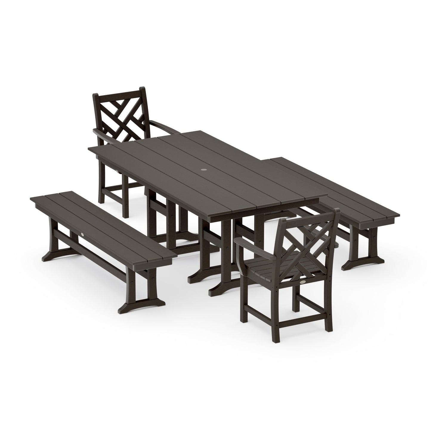 POLYWOOD Chippendale 5-Piece Farmhouse Dining Set with Benches — Vintage Coffee