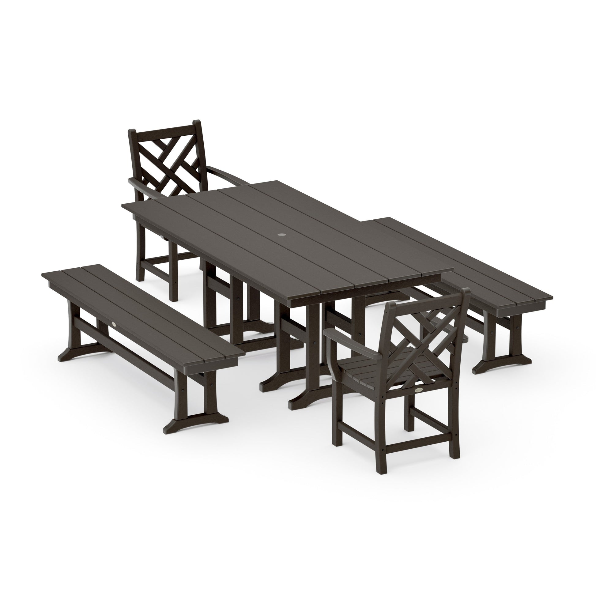 POLYWOOD Chippendale 5-Piece Farmhouse Dining Set with Benches — Vintage Coffee