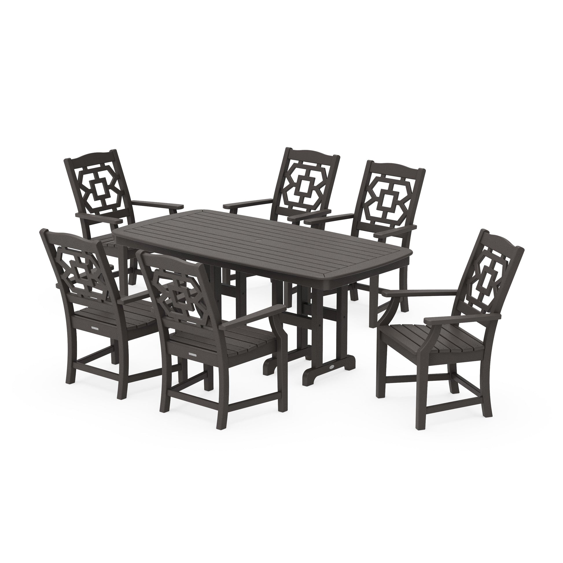 POLYWOOD Chinoiserie Arm Chair 7-Piece Dining Set — Vintage Coffee
