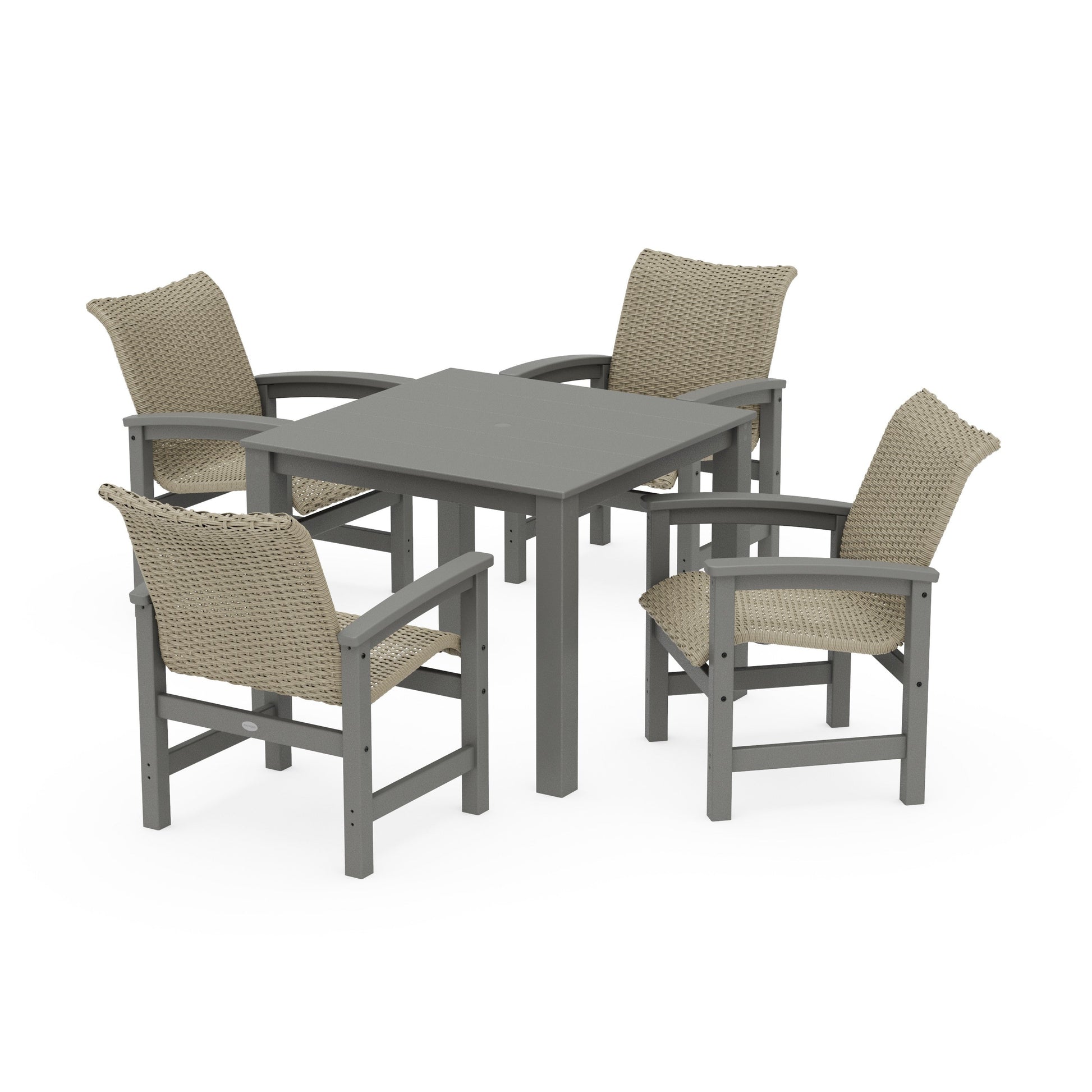 POLYWOOD Coastal Woven 5-Piece Parsons Dining Set — Slate Grey / Dune Grass