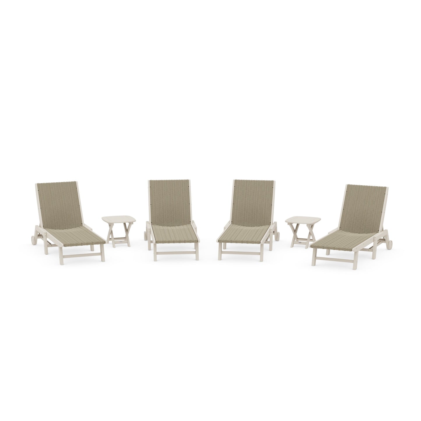 POLYWOOD 6- Piece Coastal Woven Chaise with Wheels Chaise Lounge Set — Sand / Dune Grass