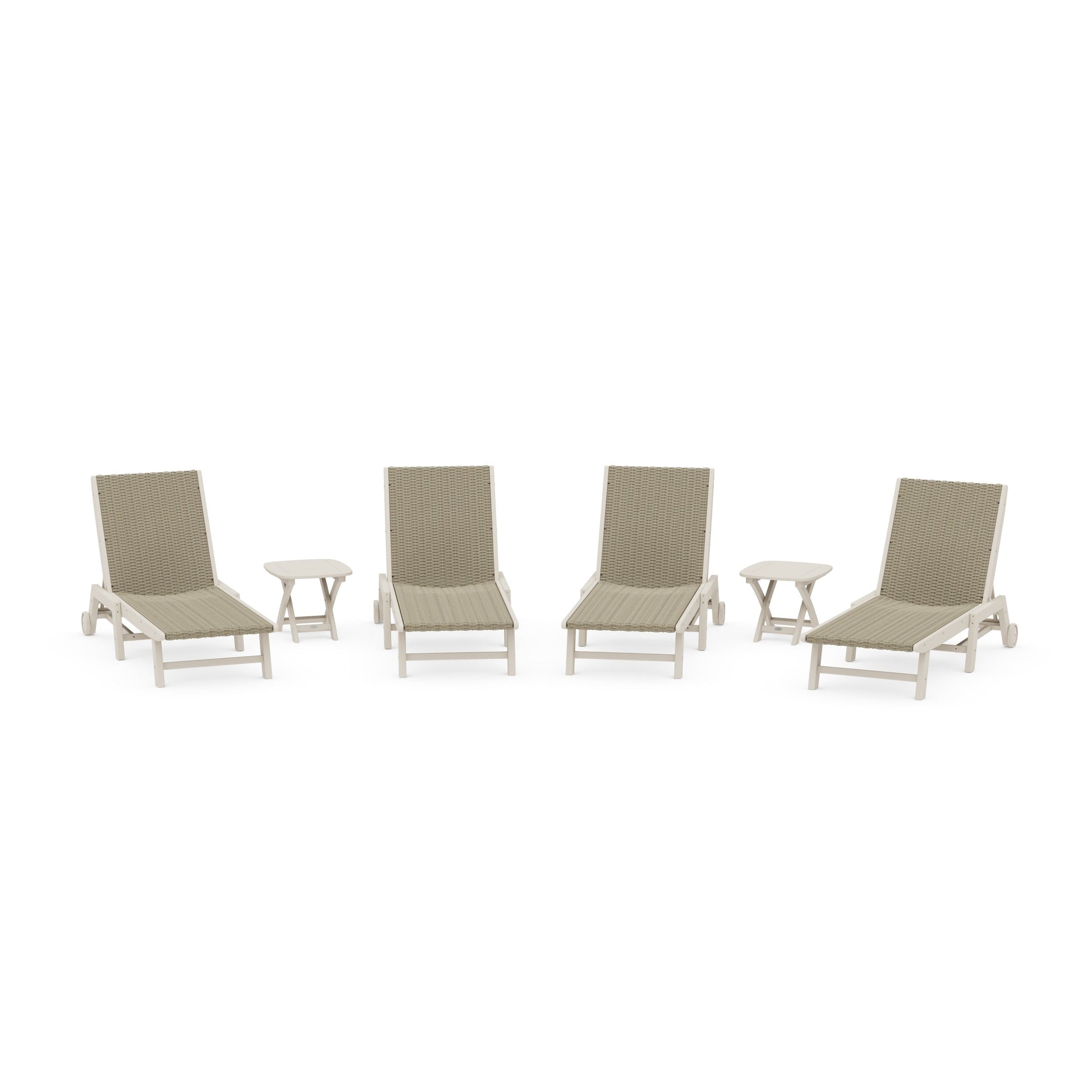 POLYWOOD 6- Piece Coastal Woven Chaise with Wheels Chaise Lounge Set — Sand / Dune Grass