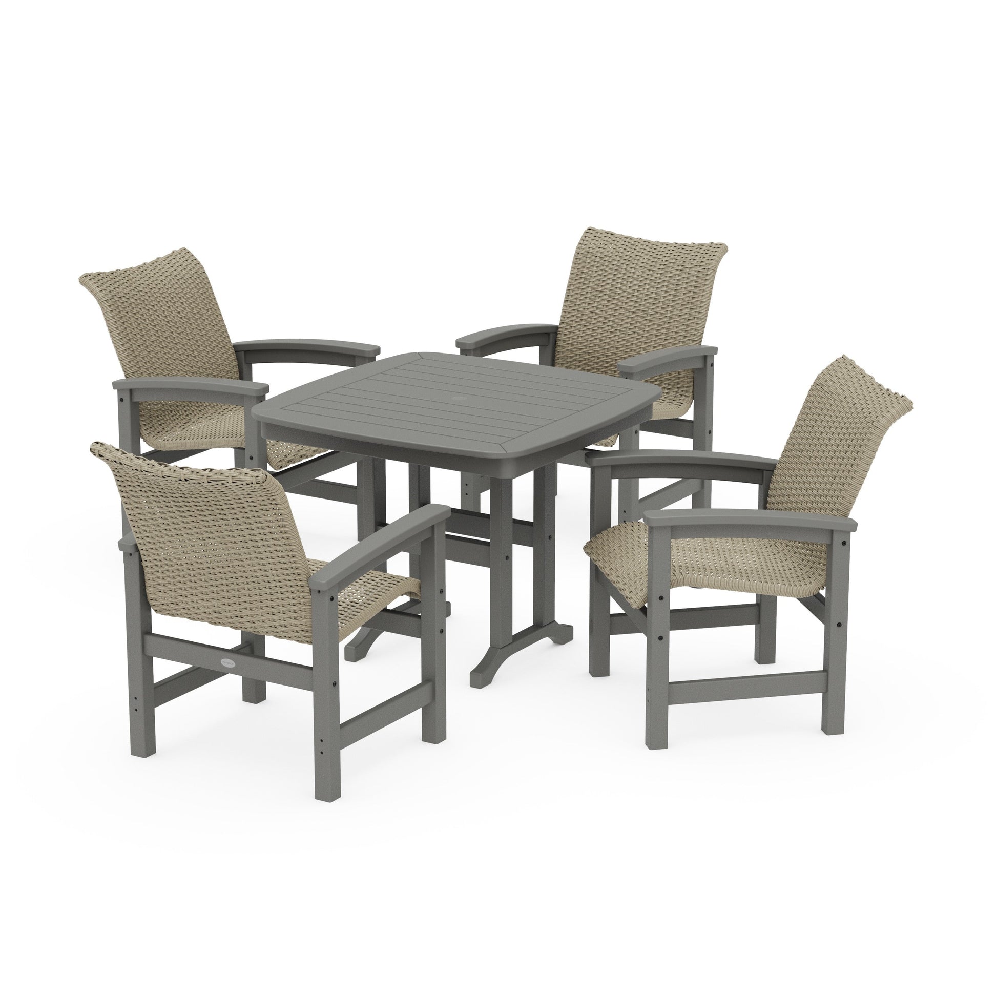 POLYWOOD Coastal Woven 5-Piece Dining Set — Slate Grey / Dune Grass