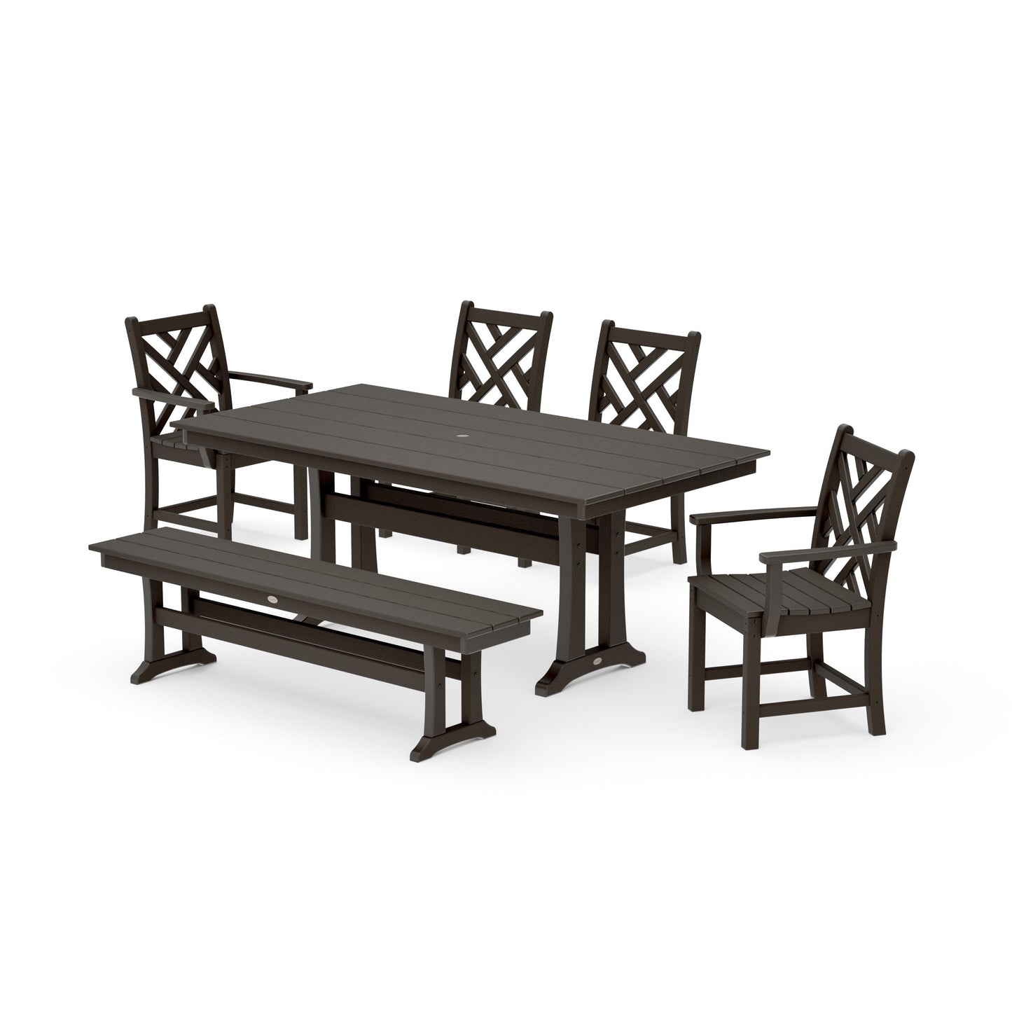 POLYWOOD Chippendale 6-Piece Farmhouse Dining Set With Trestle Legs — Vintage Coffee