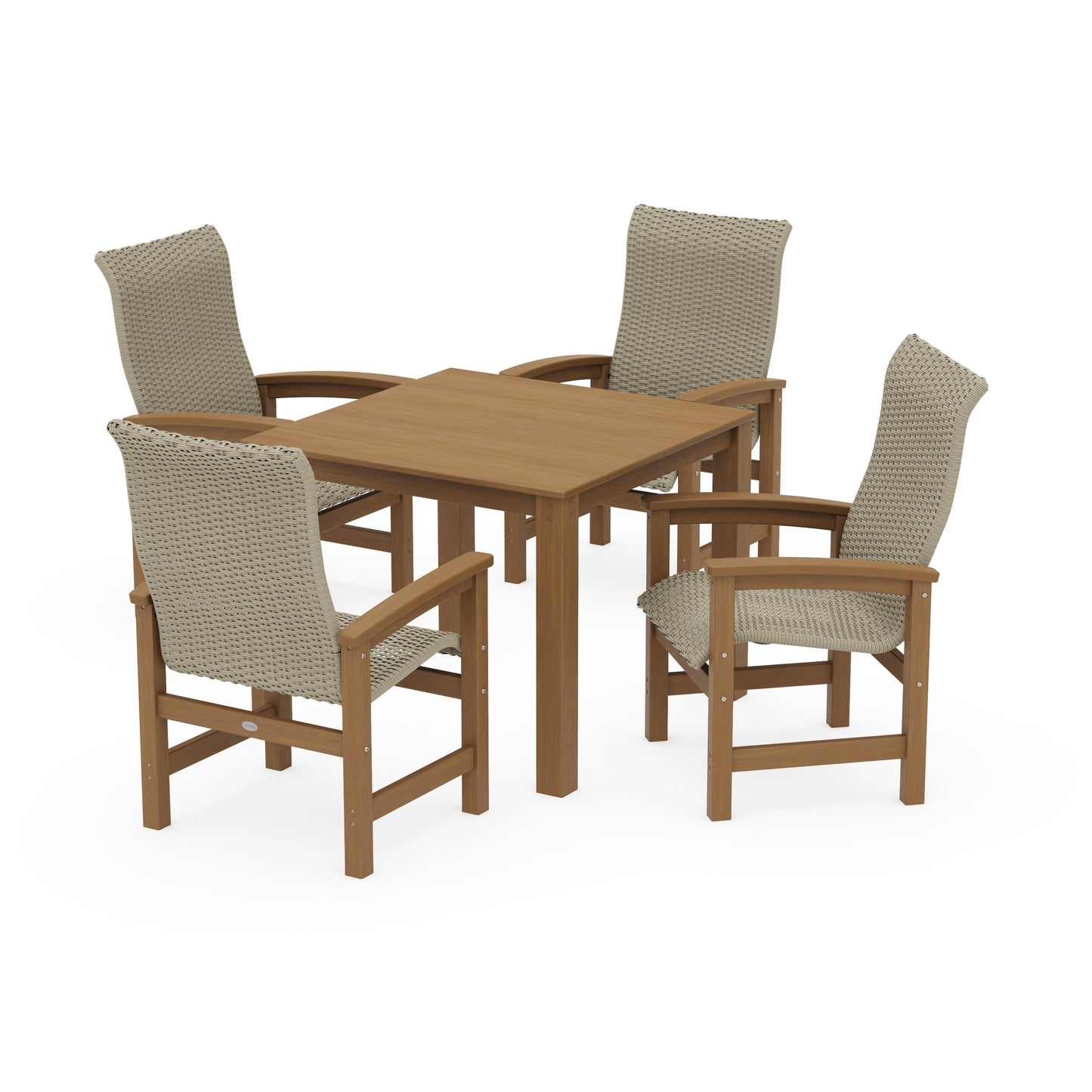 POLYWOOD Coastal Woven High-Back 5-Piece Parsons Dining Set — Natural / Dune Grass
