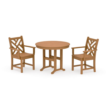 POLYWOOD Chippendale 3-Piece Round Dining Set — Natural