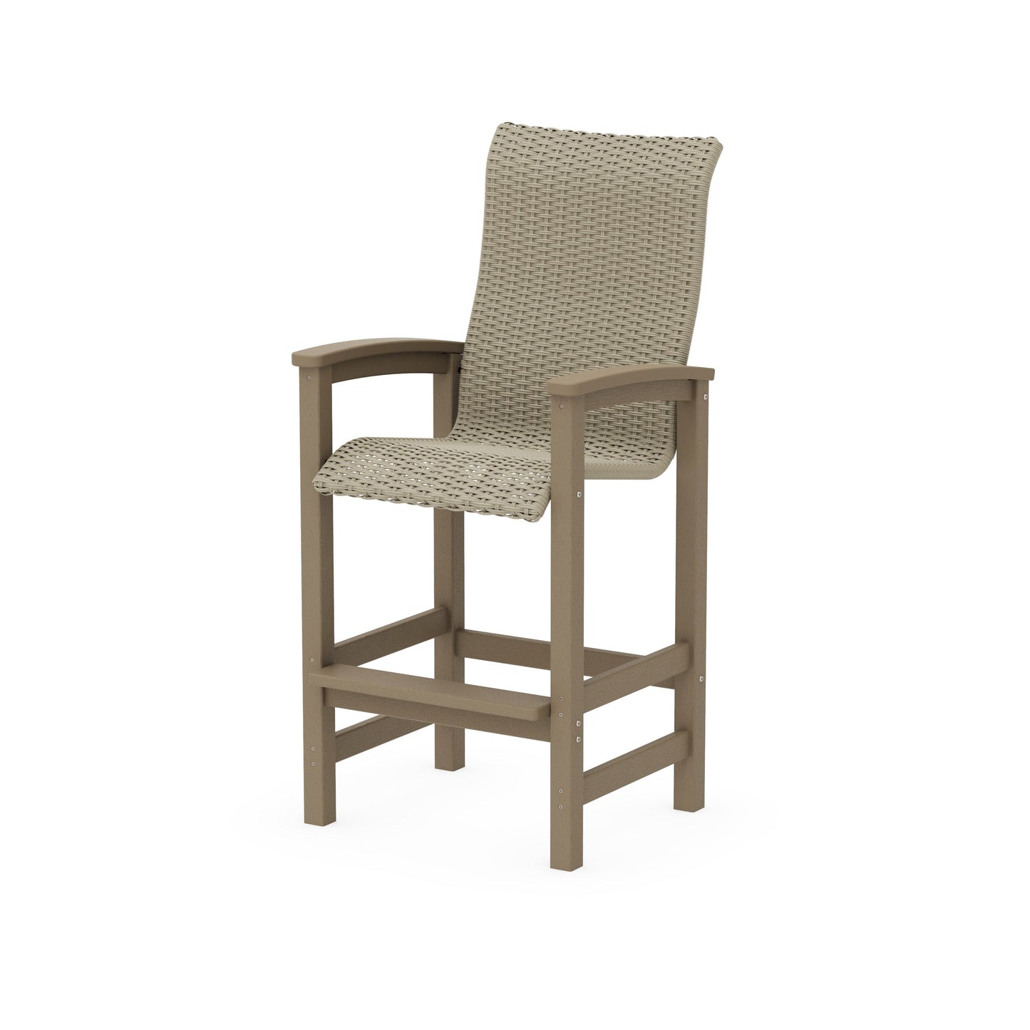 POLYWOOD Coastal Woven High-Back Bar Chair — Vintage Sahara / Dune Grass
