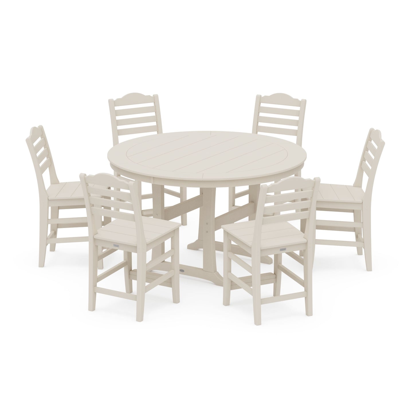 POLYWOOD Savannah 7-Piece Side Chair Round Counter Set — Sand