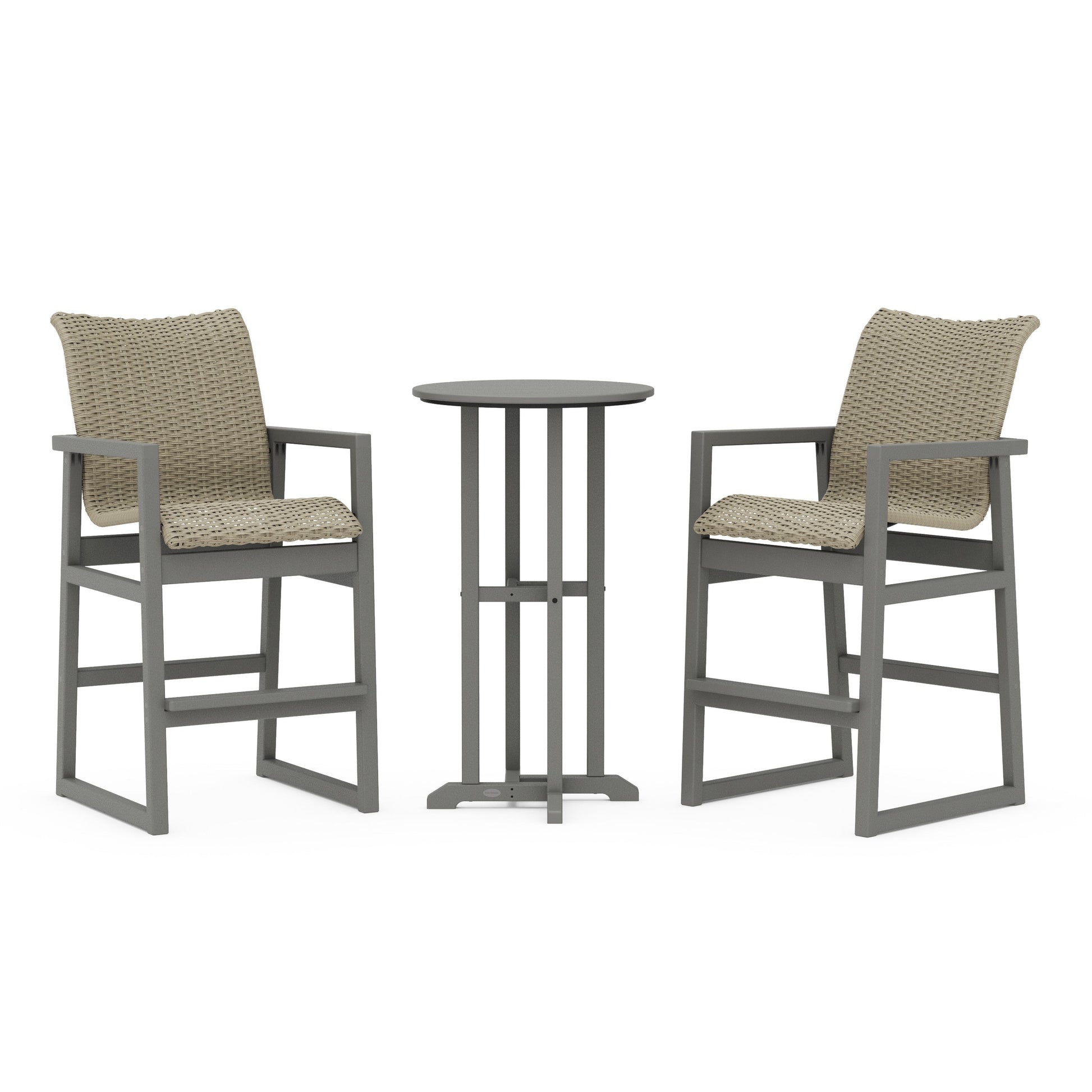 POLYWOOD EDGE Woven 3-Piece Farmhouse Bar Set — Slate Grey / Dune Grass