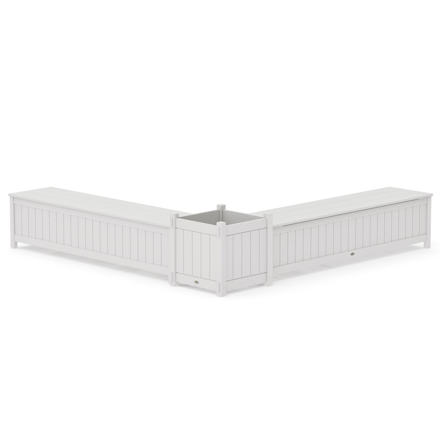 POLYWOOD 72" Vineyard L- Shaped Planter Storage Bench Set- Large — Vintage White