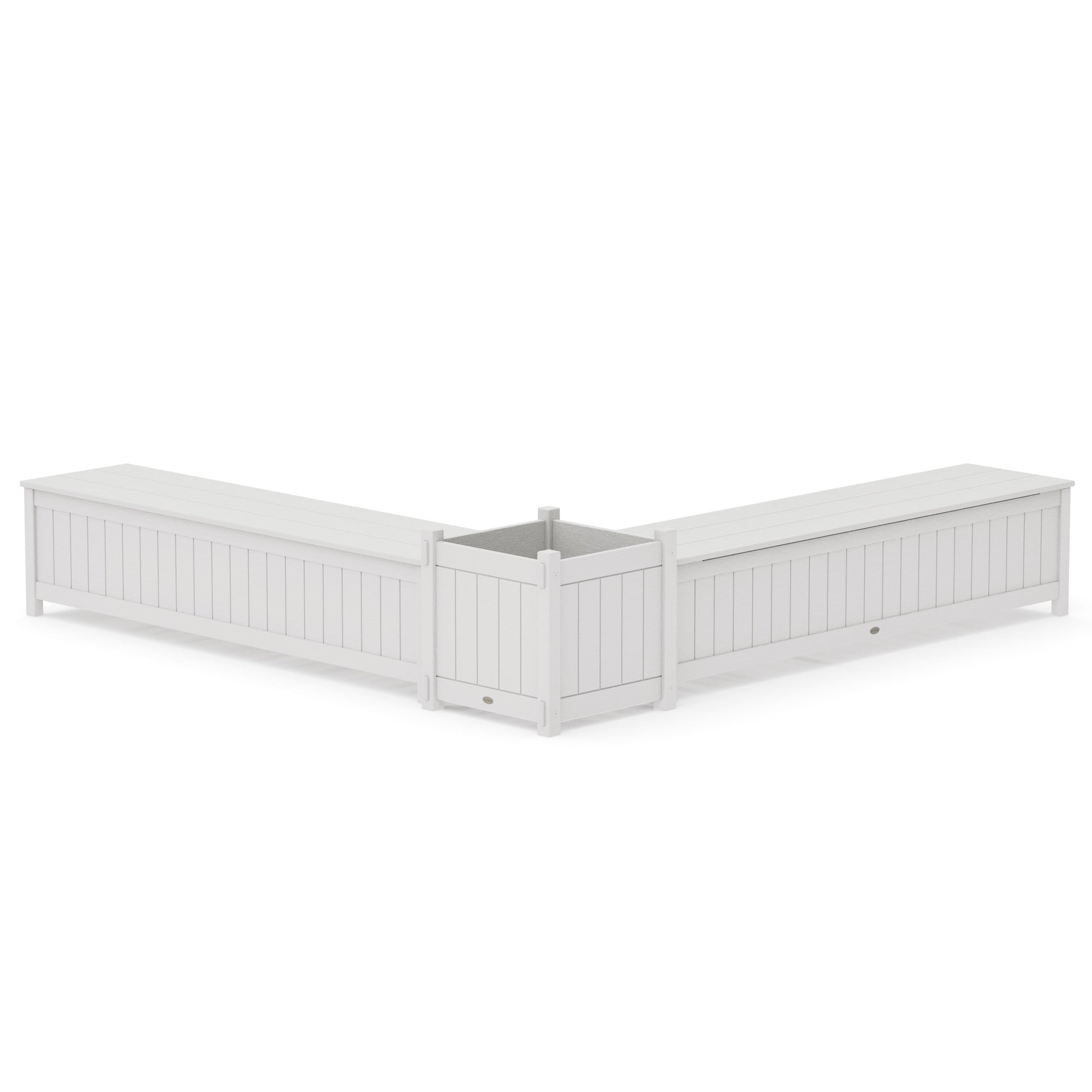 POLYWOOD 72" Vineyard L- Shaped Planter Storage Bench Set- Large — Vintage White