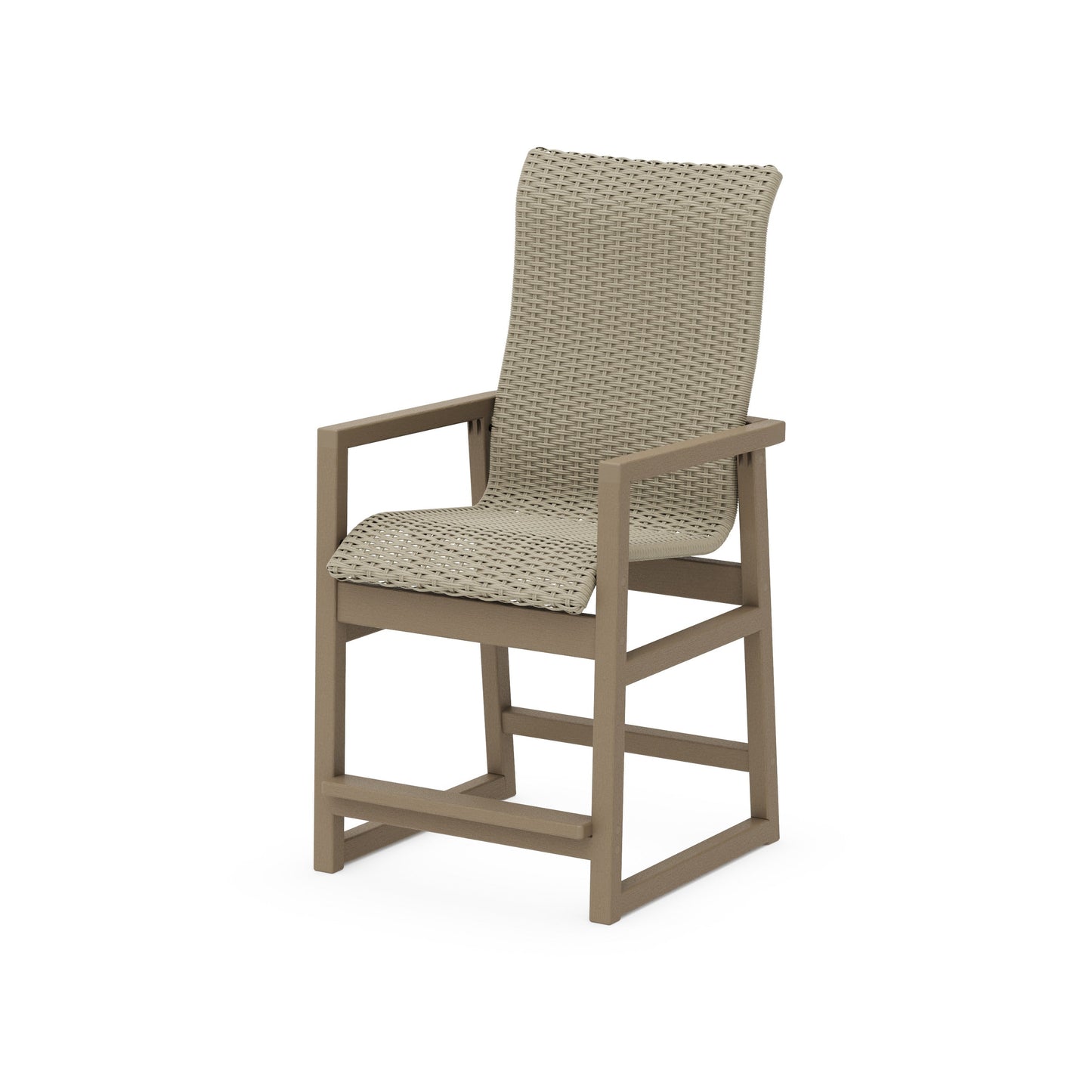 POLYWOOD EDGE Woven High-Back Counter Arm Chair — Vintage Sahara / Dune Grass