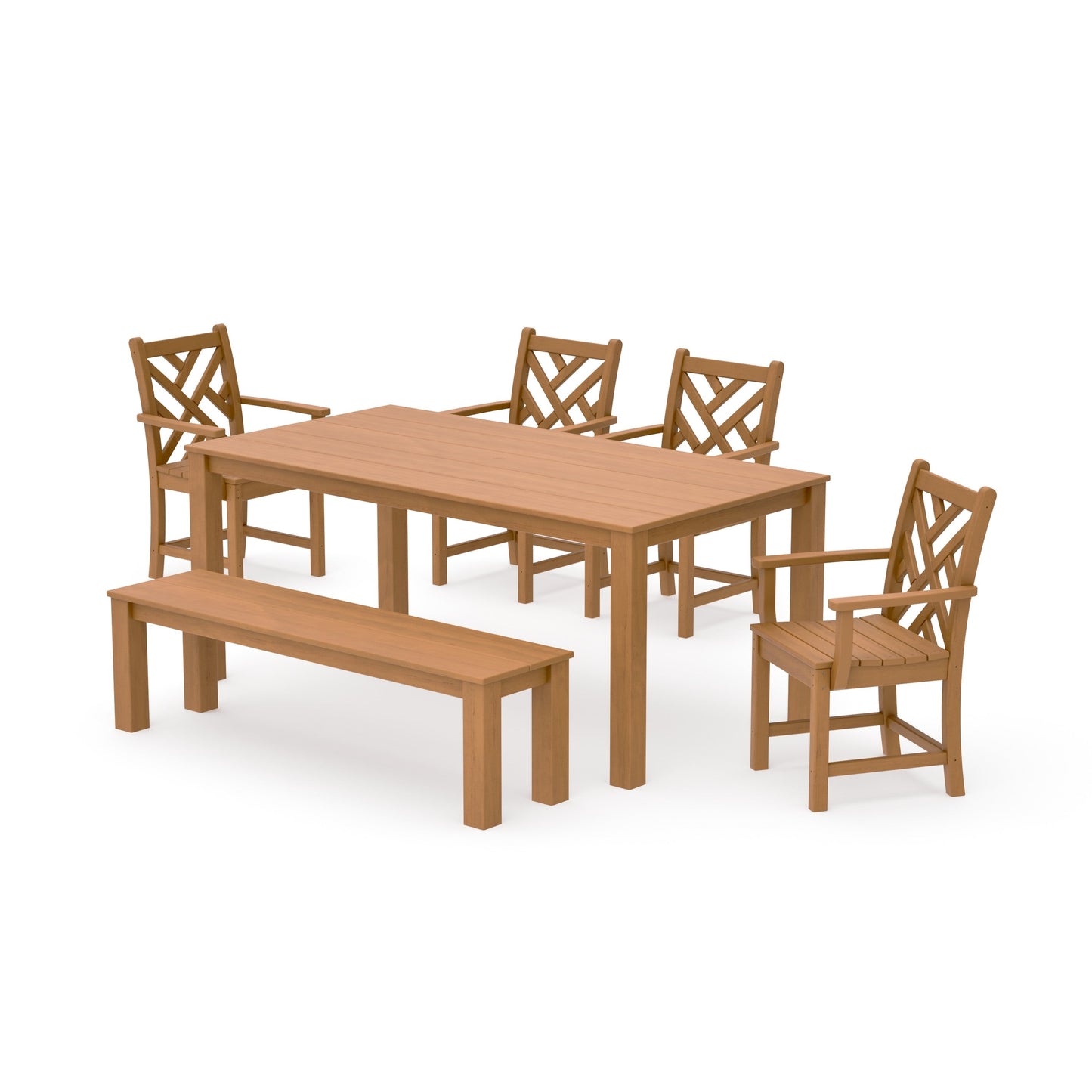 POLYWOOD Chippendale 6-Piece Parsons Dining Set with Bench — Natural
