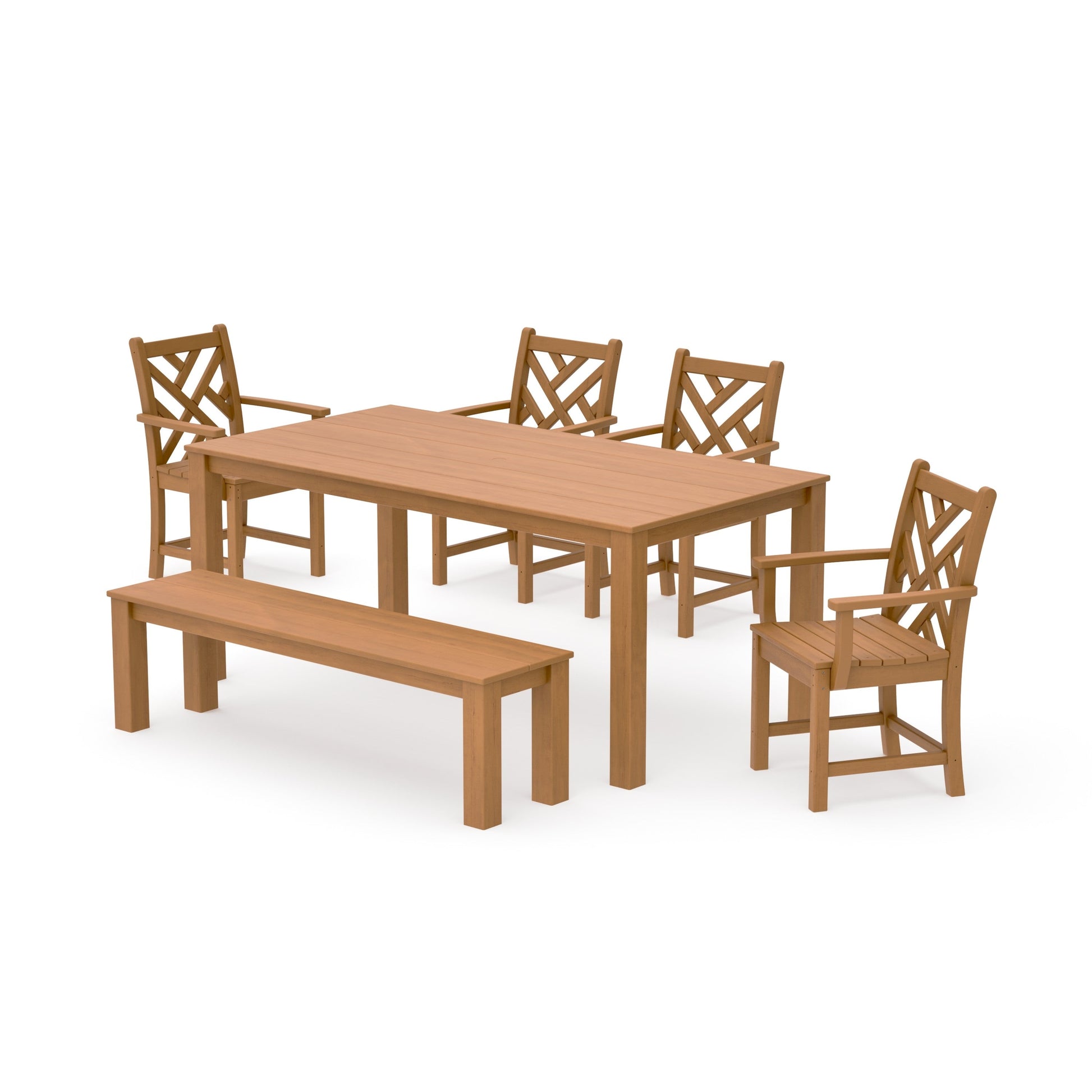 POLYWOOD Chippendale 6-Piece Parsons Dining Set with Bench — Natural