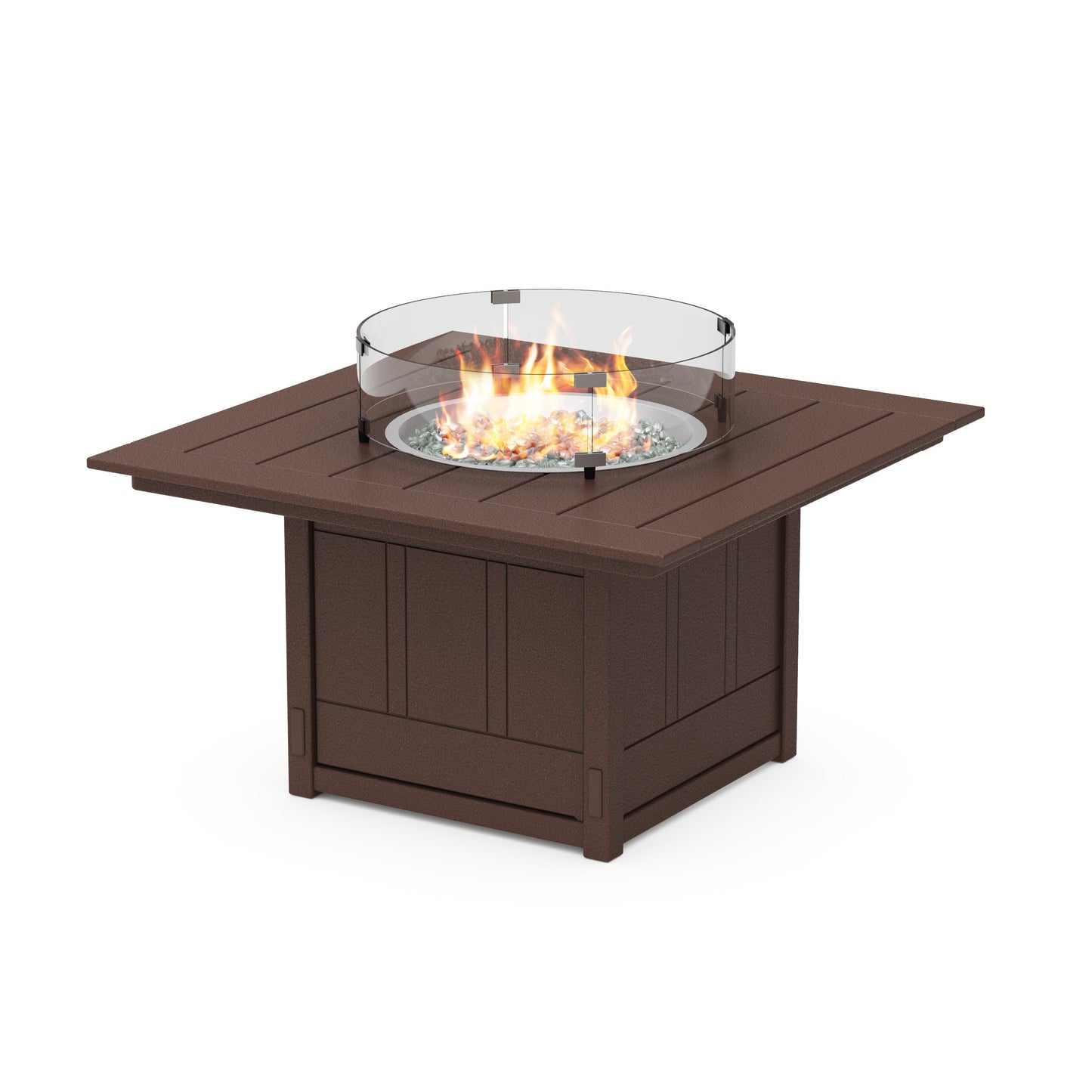 POLYWOOD Acadia Square 42" Fire Pit Table — Mahogany