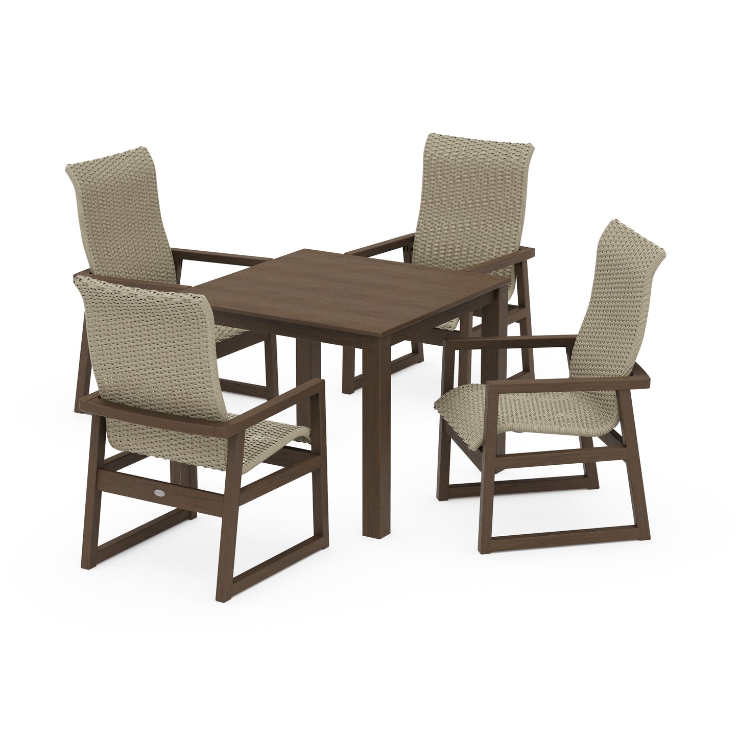 POLYWOOD EDGE Woven Highback 5-Piece Parsons Dining Set — Kona / Dune Grass