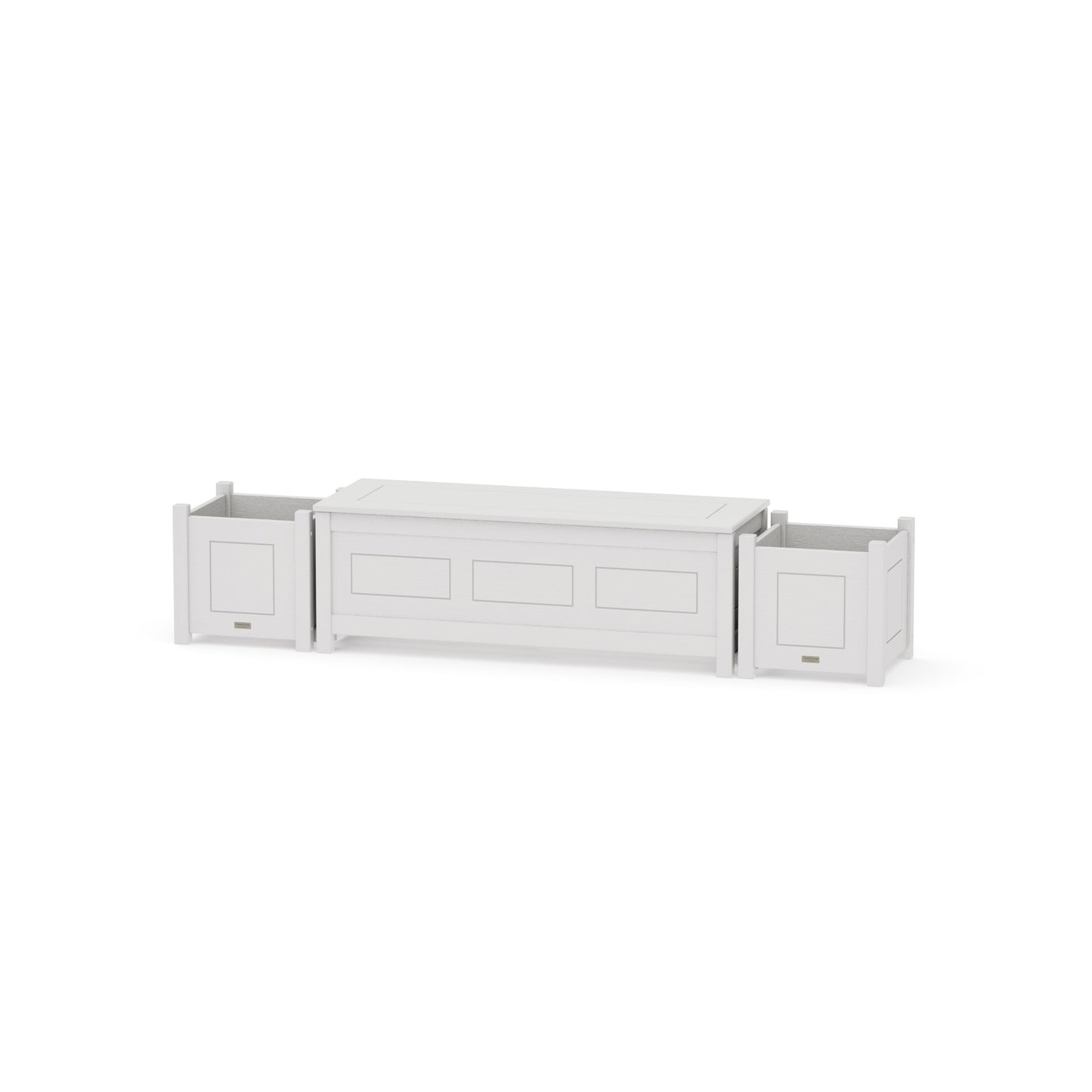 POLYWOOD 48" Country Living Straight Planter Storage Bench Set — Vintage White