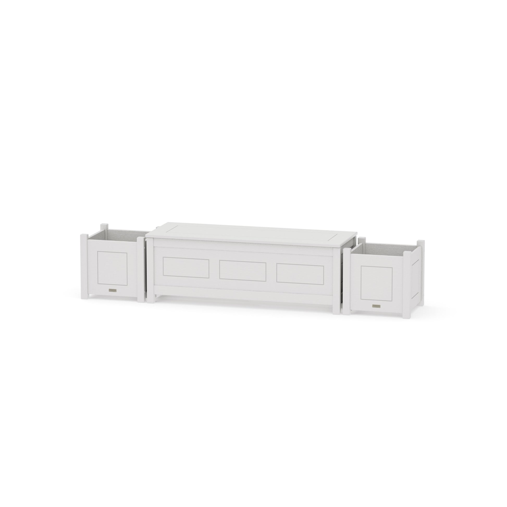 POLYWOOD 48" Country Living Straight Planter Storage Bench Set — Vintage White