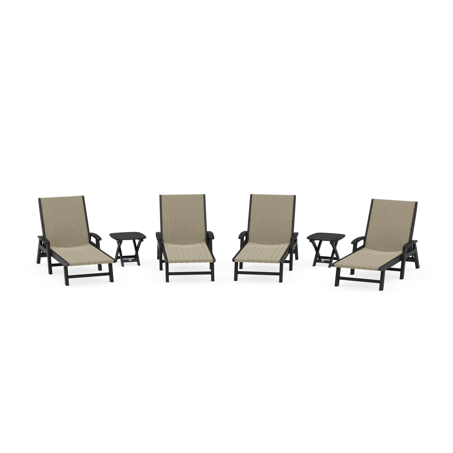 POLYWOOD 6- Piece Coastal Woven Chaise with Arms Chaise Lounge Set — Black / Dune Grass