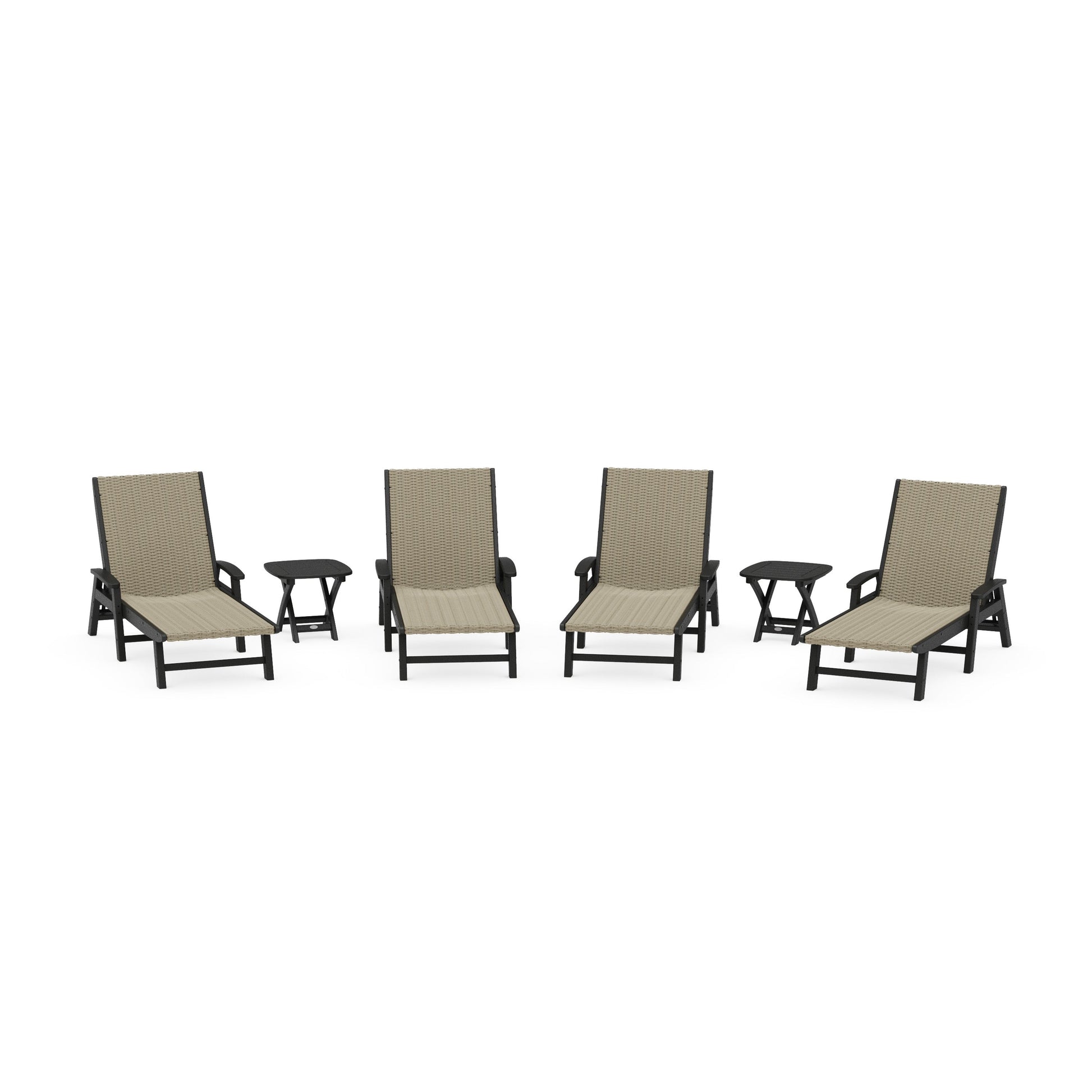 POLYWOOD 6- Piece Coastal Woven Chaise with Arms Chaise Lounge Set — Black / Dune Grass