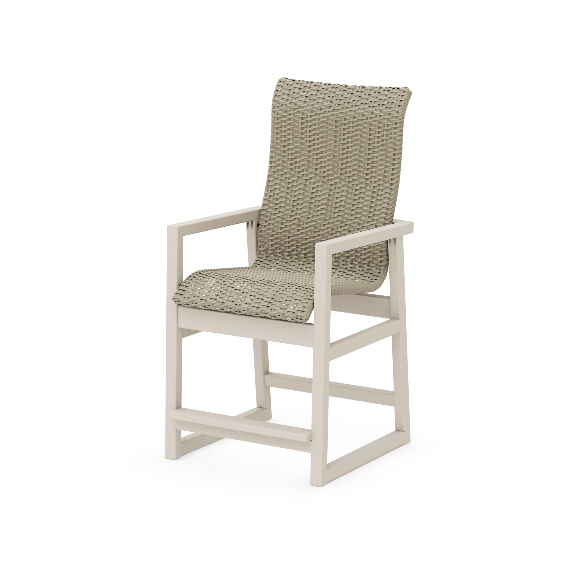 POLYWOOD EDGE Woven High-Back Counter Arm Chair — Sand / Dune Grass