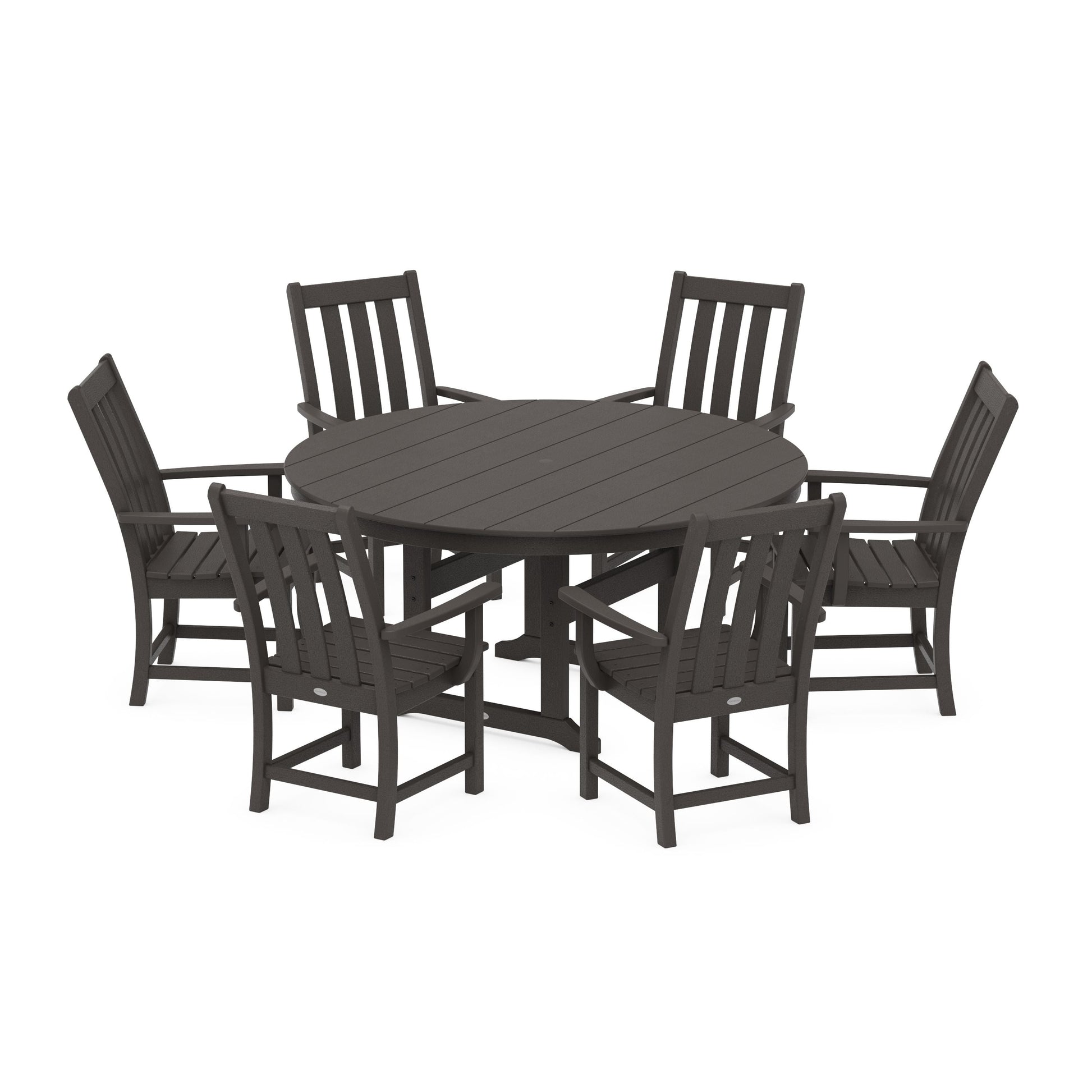 POLYWOOD Vineyard 7-Piece Arm Chair Round Farmhouse Dining Set — Vintage Coffee