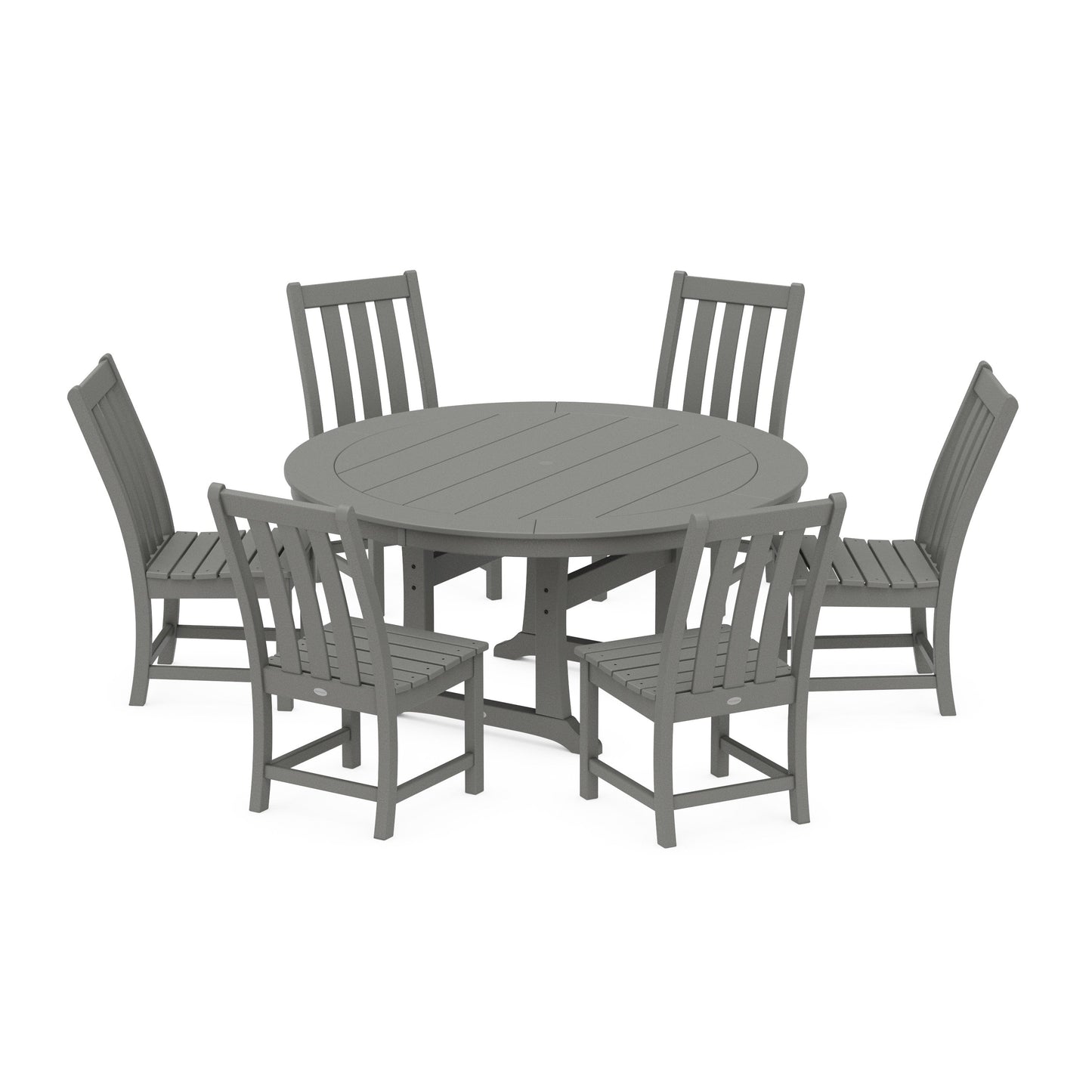 POLYWOOD Vineyard 7-Piece Side Chair Round Dining Set — Slate Grey