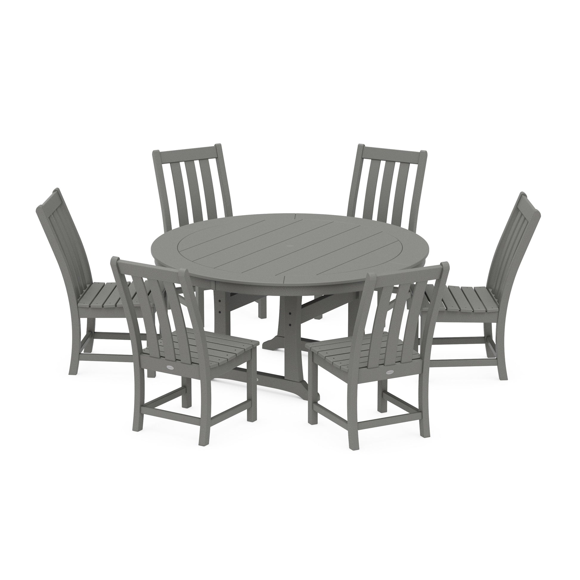 POLYWOOD Vineyard 7-Piece Side Chair Round Dining Set — Slate Grey