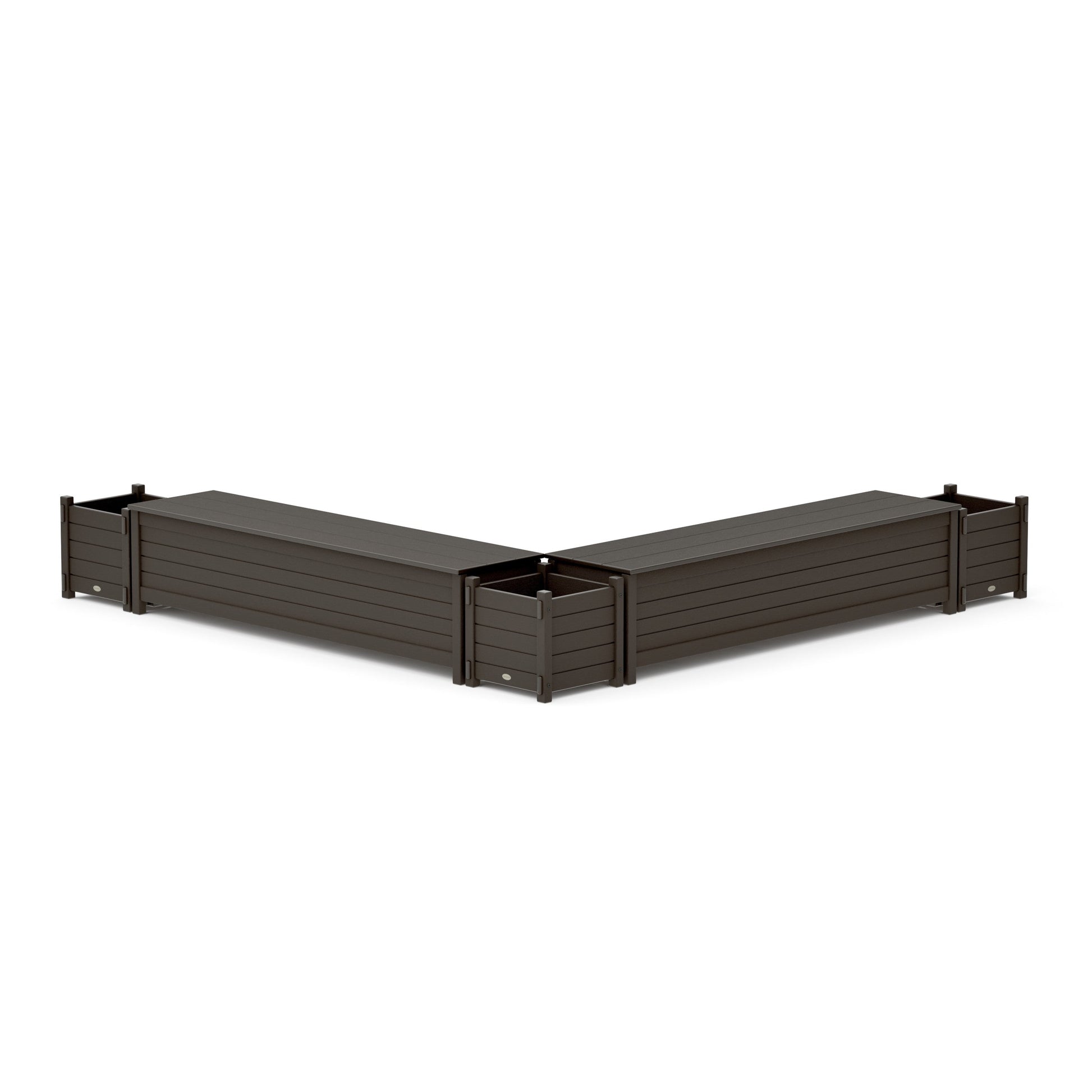 POLYWOOD 72" Nautical L- Shaped Planter Storage Bench Corner Set — Vintage Coffee