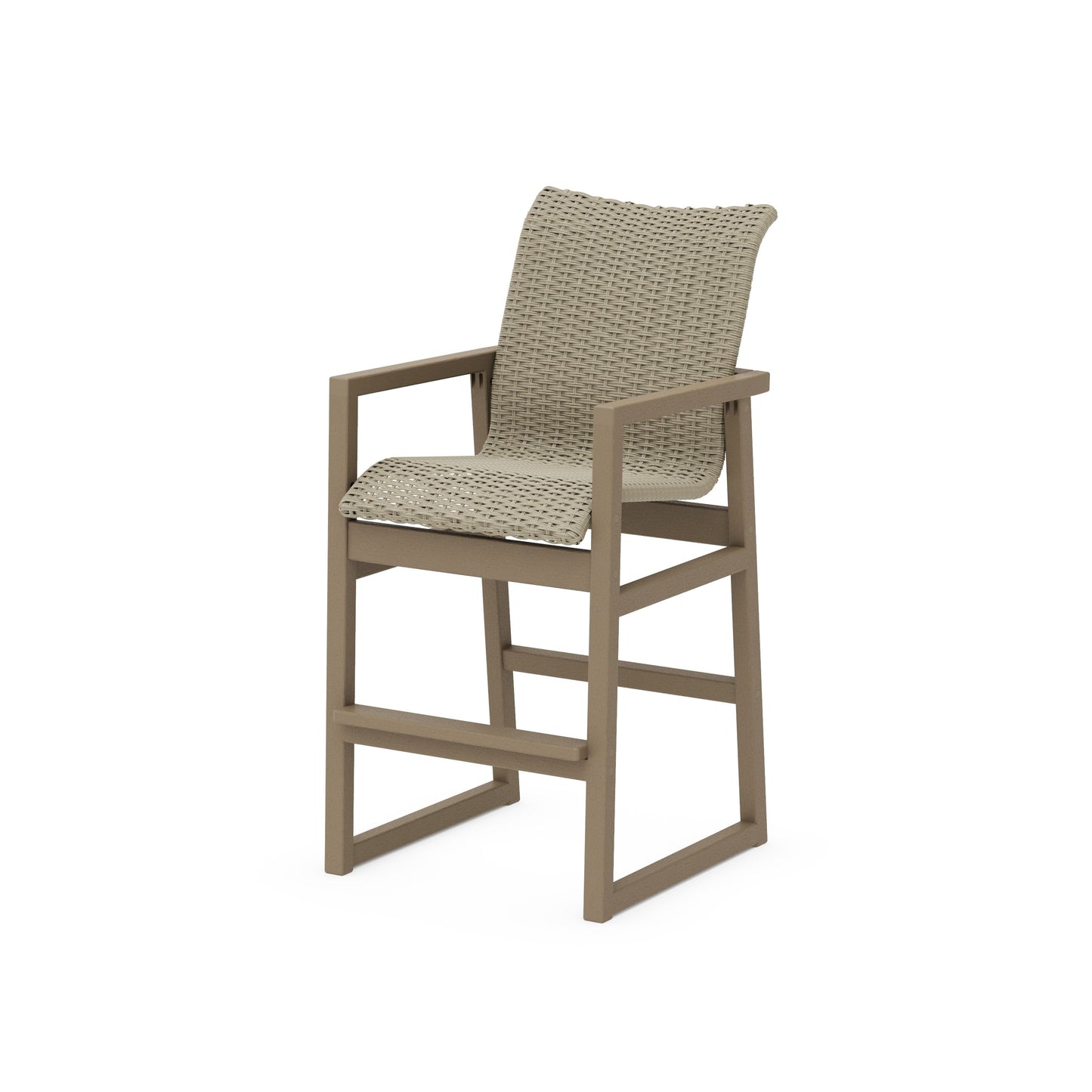 POLYWOOD EDGE Woven Bar Arm Chair — Vintage Sahara / Dune Grass