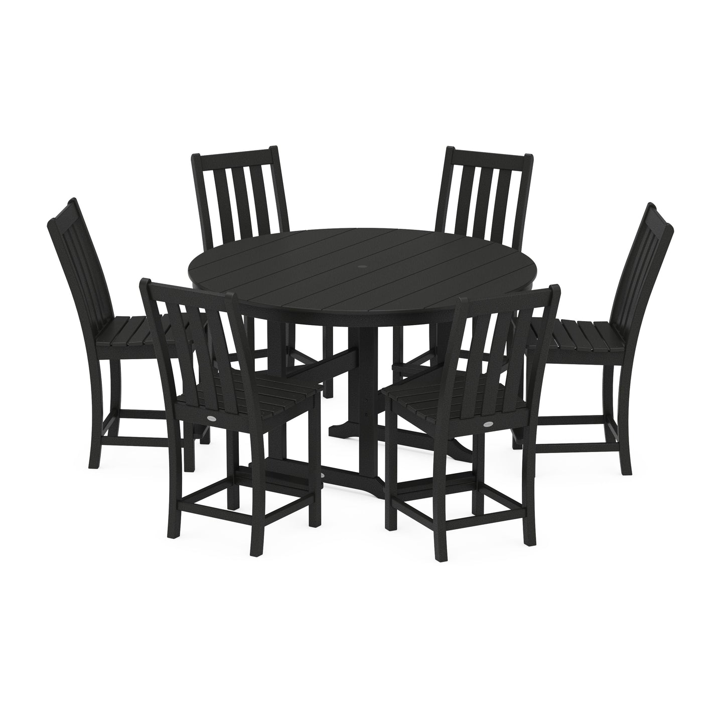 POLYWOOD Vineyard 7-Piece Farmhouse Side Chair Round Farmhouse Counter Set — Black