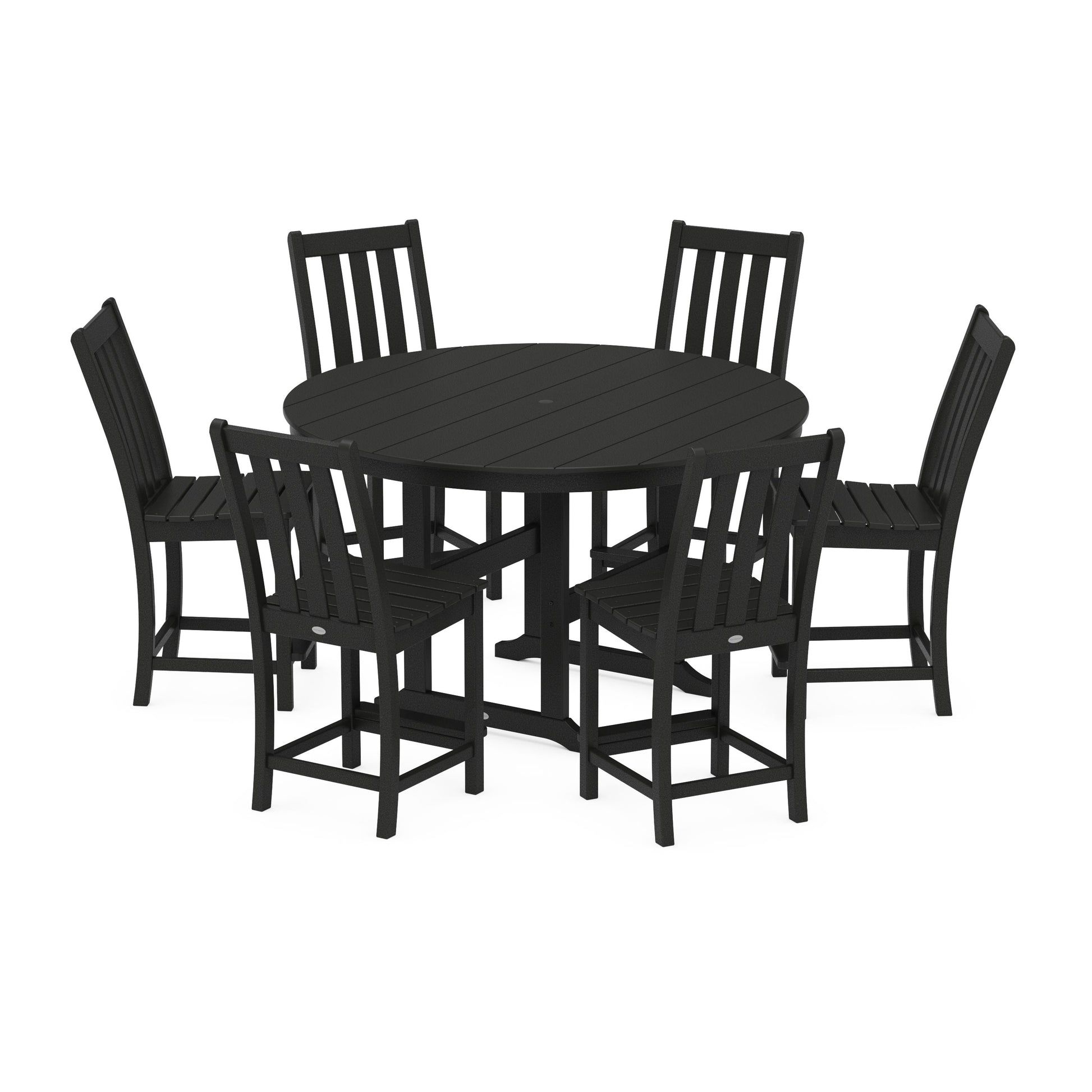 POLYWOOD Vineyard 7-Piece Farmhouse Side Chair Round Farmhouse Counter Set — Black