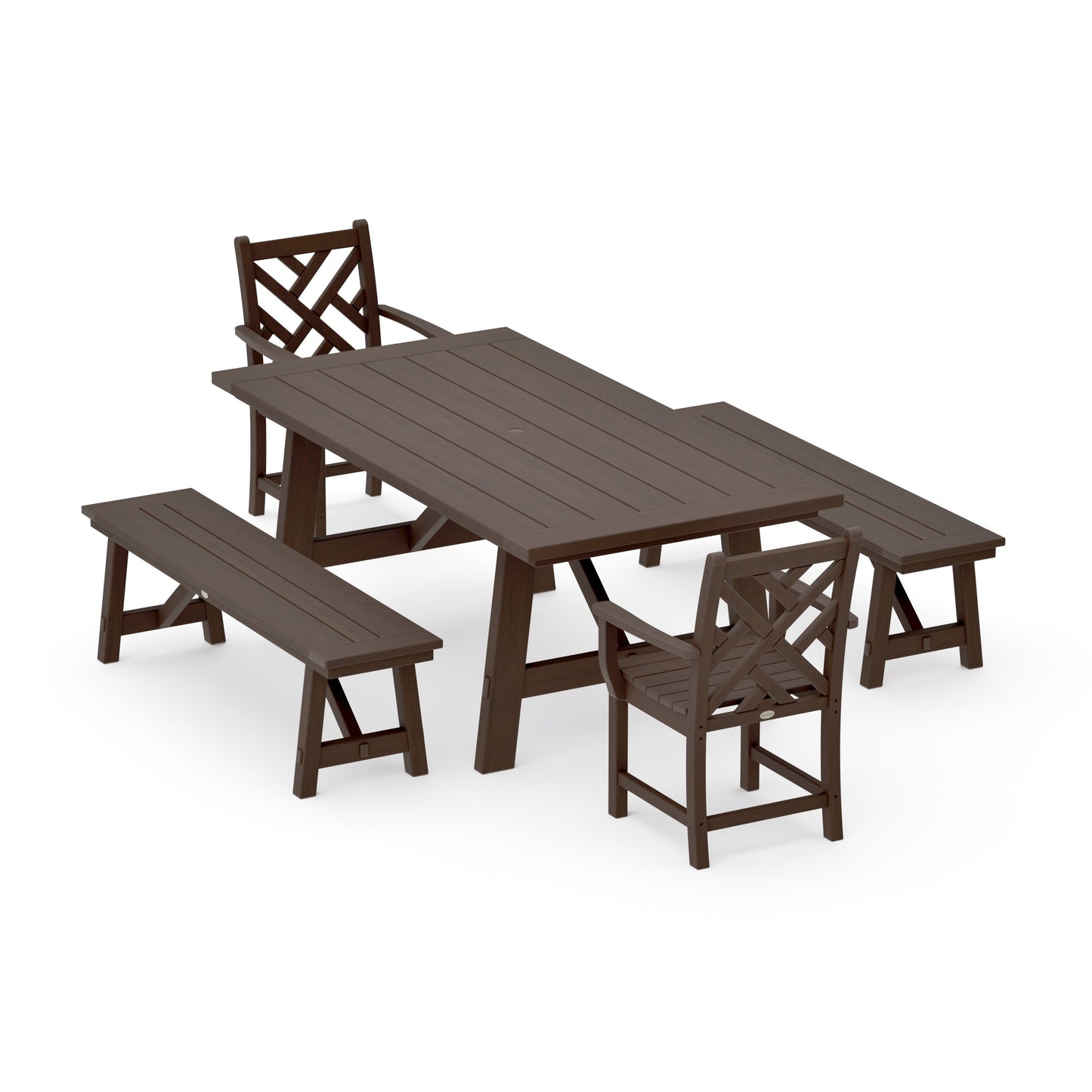 POLYWOOD Chippendale 5-Piece Rustic Farmhouse Dining Set With Benches — Kona