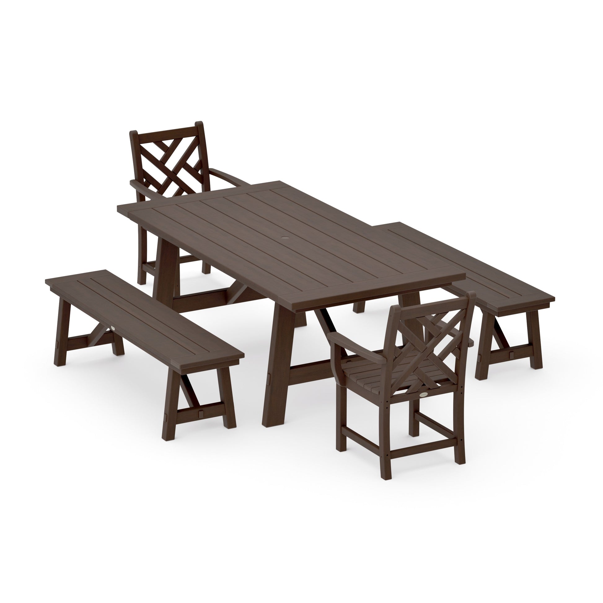 POLYWOOD Chippendale 5-Piece Rustic Farmhouse Dining Set With Benches — Kona