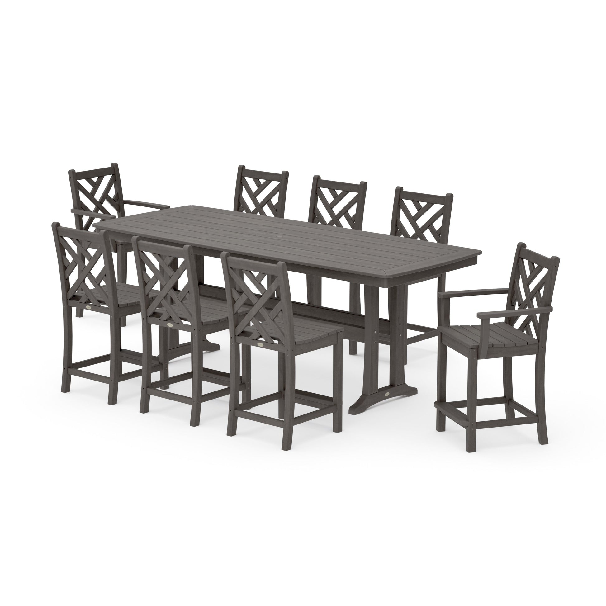 POLYWOOD Chippendale 9-Piece Counter Set with Trestle Legs — Driftwood