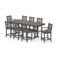 POLYWOOD Chippendale 9-Piece Counter Set with Trestle Legs — Driftwood
