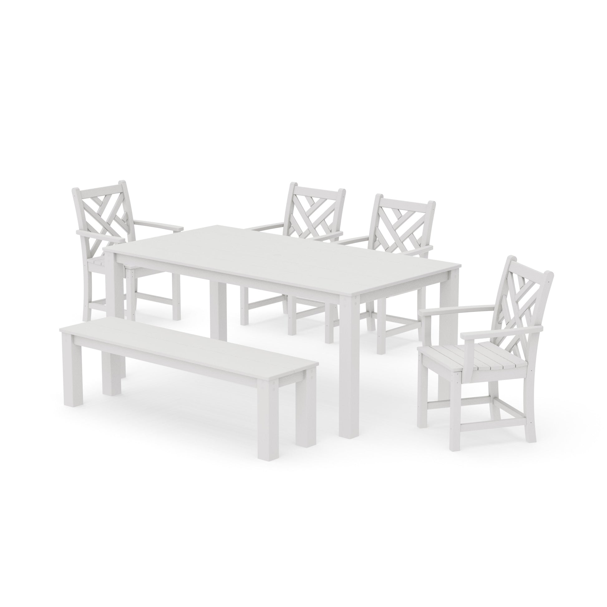 POLYWOOD Chippendale 6-Piece Parsons Dining Set with Bench — Vintage White