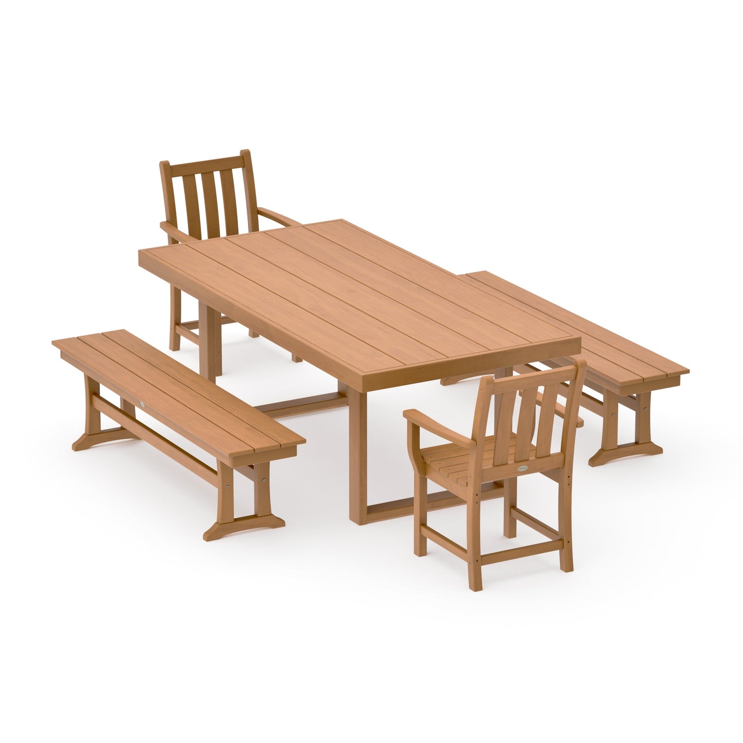 POLYWOOD Traditional Garden 5-Piece Dining Set with Benches — Natural