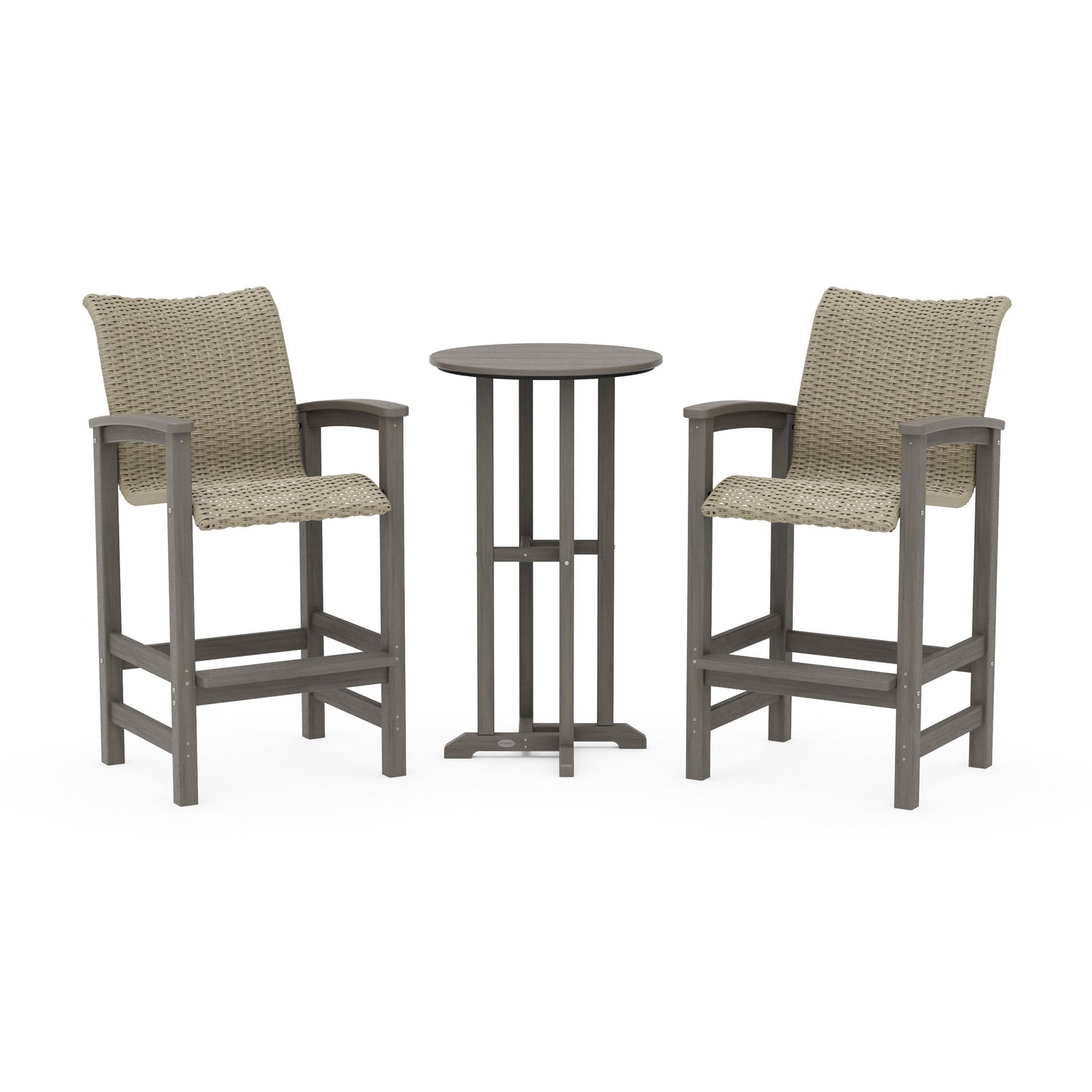 POLYWOOD Coastal Woven 3-Piece Farmhouse Bar Set — Driftwood / Dune Grass