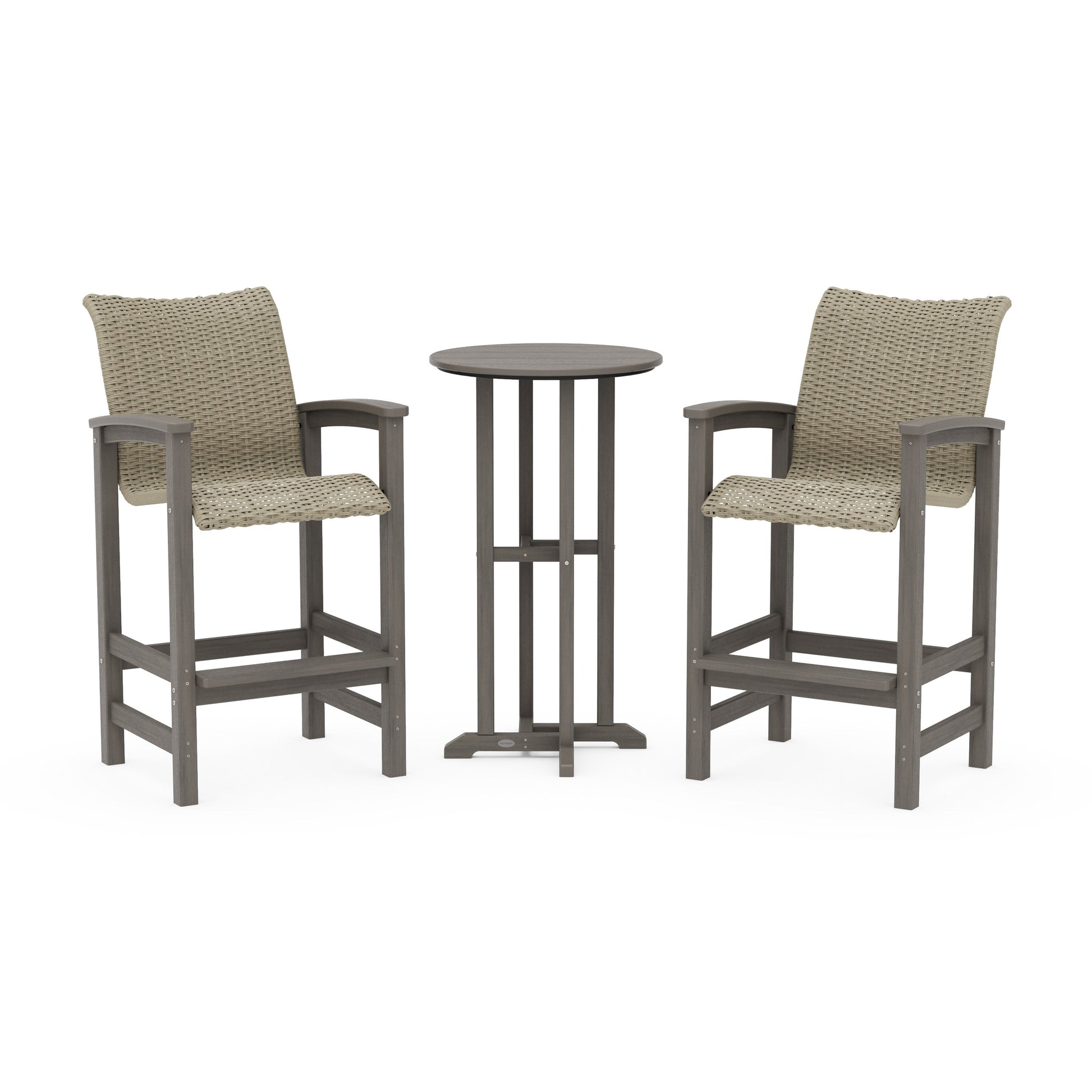 POLYWOOD Coastal Woven 3-Piece Farmhouse Bar Set — Driftwood / Dune Grass