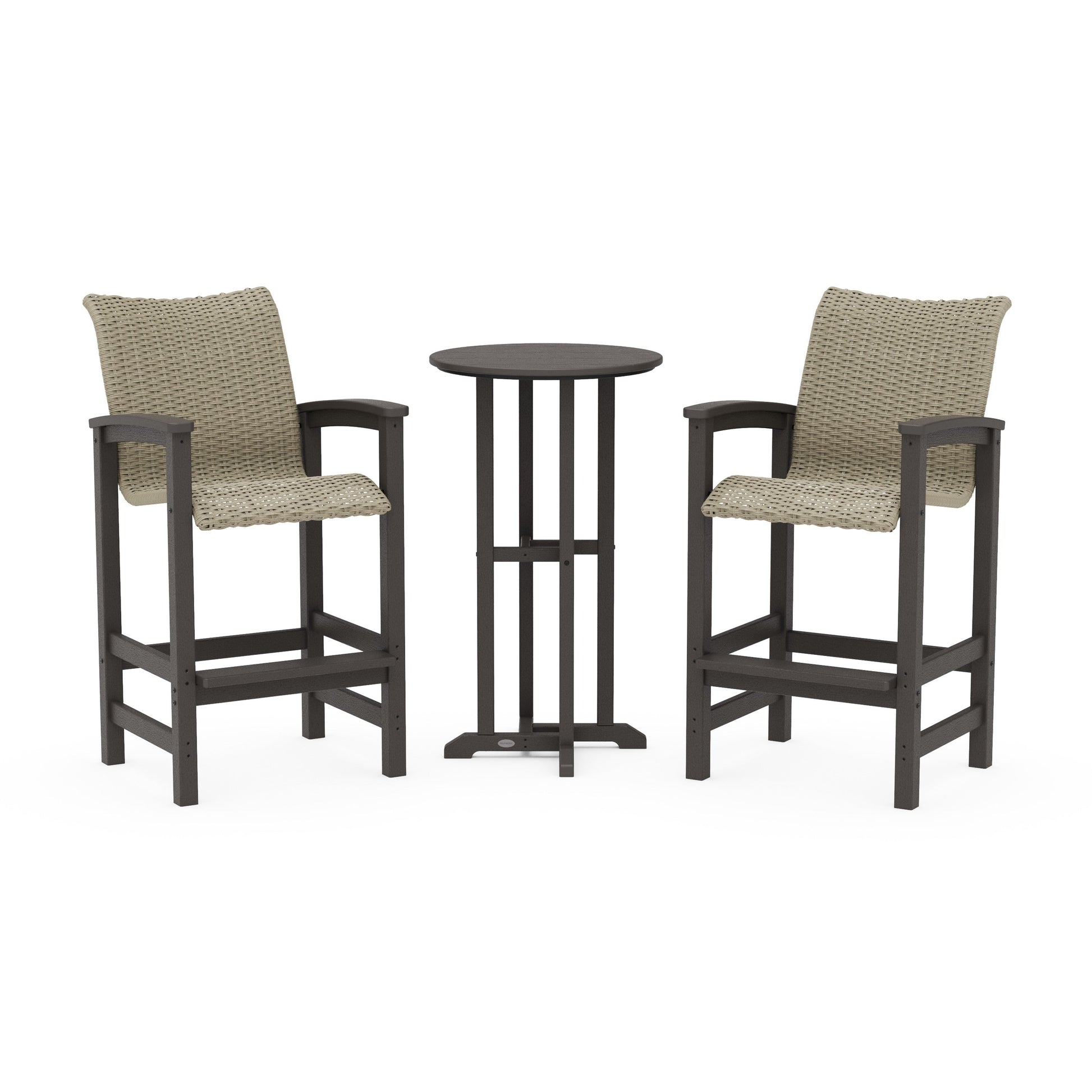 POLYWOOD Coastal Woven 3-Piece Farmhouse Bar Set — Vintage Coffee / Dune Grass
