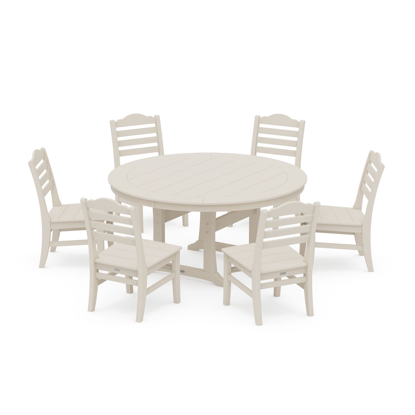 POLYWOOD Savannah 7-Piece Side Chair Round Dining Set — Sand